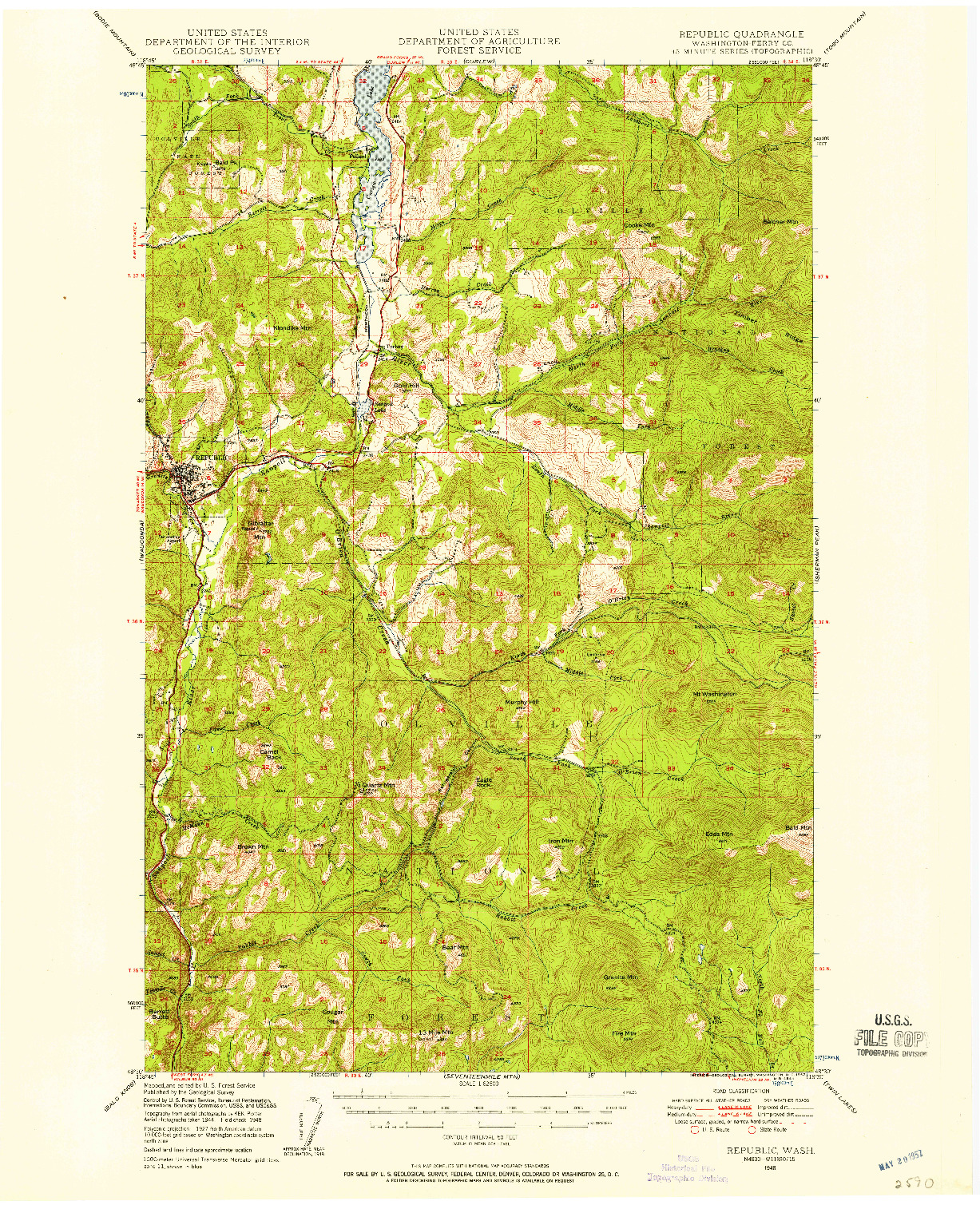 USGS 1:62500-SCALE QUADRANGLE FOR REPUBLIC, WA 1948
