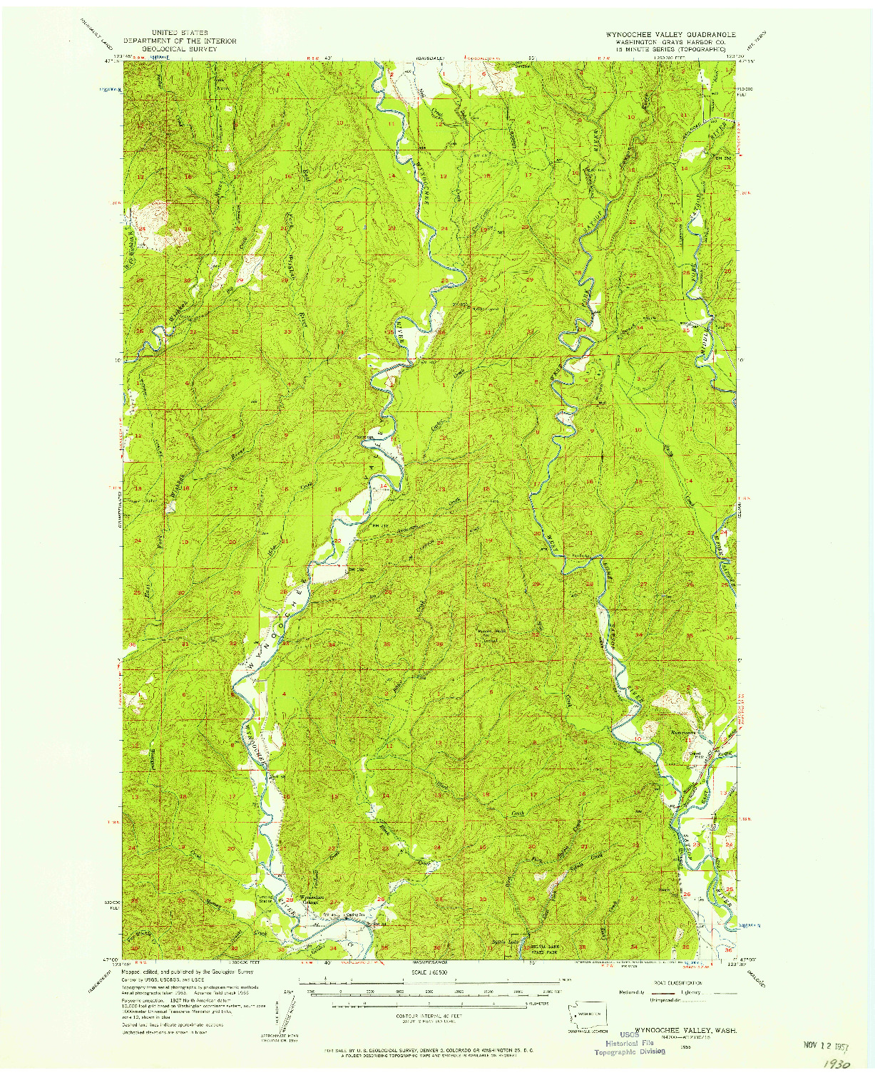 USGS 1:62500-SCALE QUADRANGLE FOR WYNOOCHEE VALLEY, WA 1955