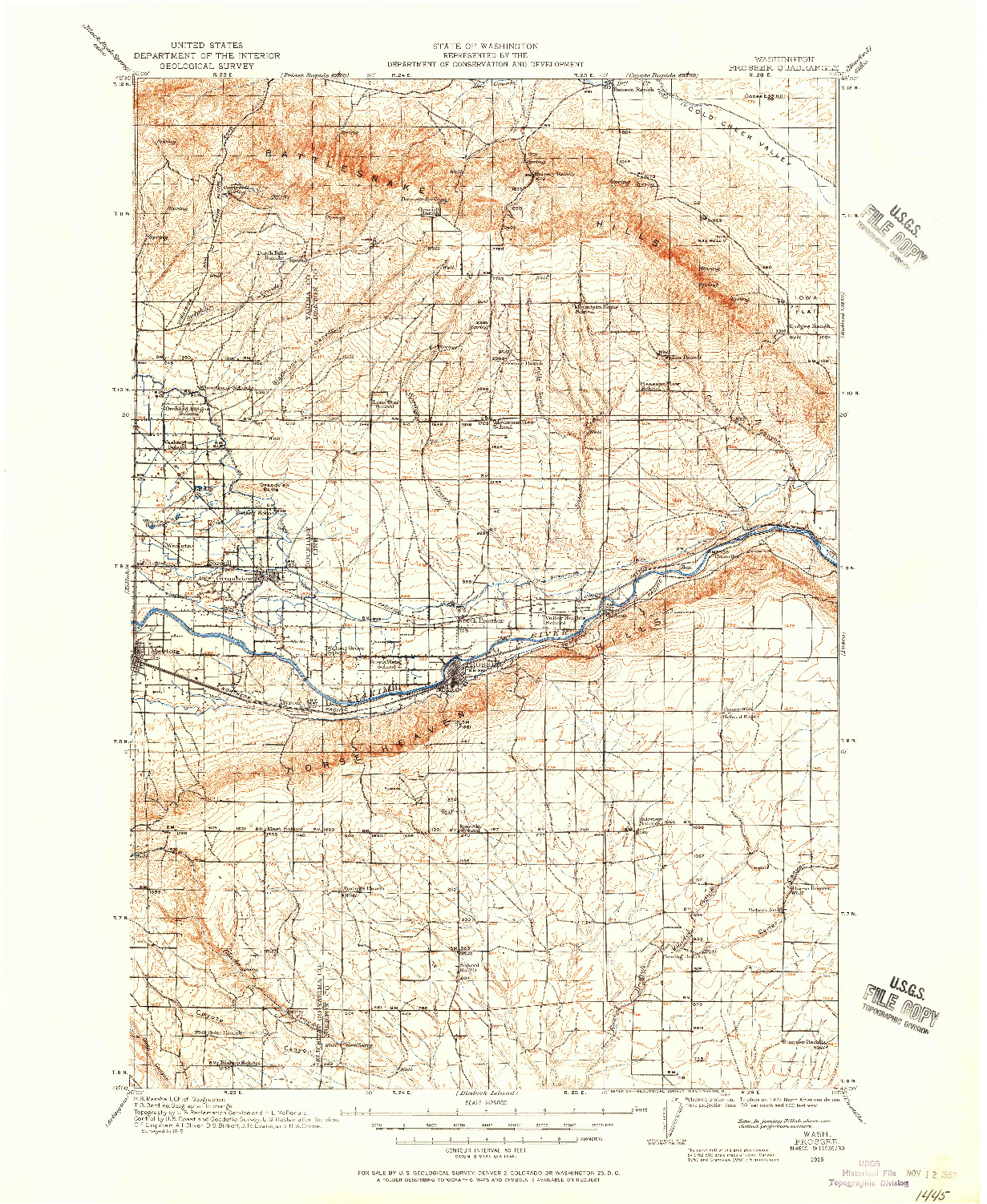 USGS 1:125000-SCALE QUADRANGLE FOR PROSSER, WA 1915