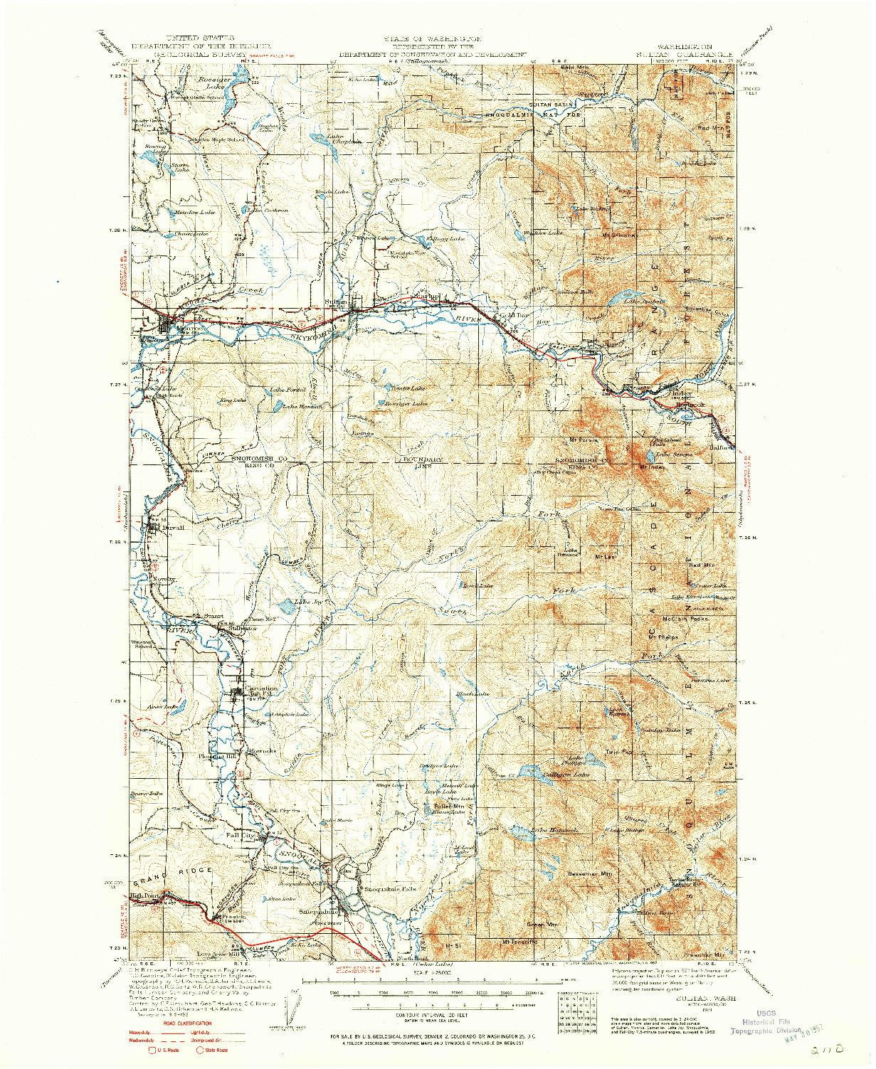 USGS 1:125000-SCALE QUADRANGLE FOR SULTAN, WA 1921