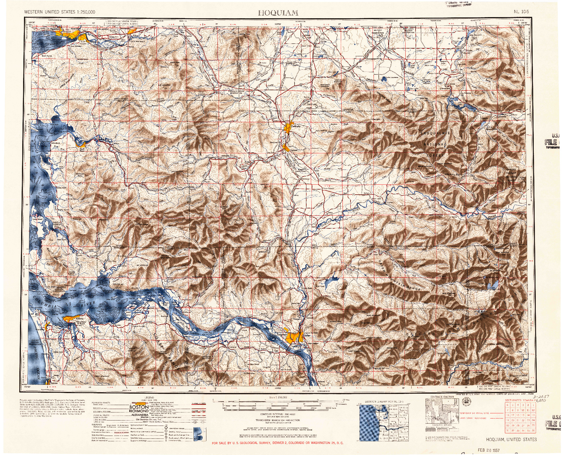 USGS 1:250000-SCALE QUADRANGLE FOR HOQUIAM, WA 1957