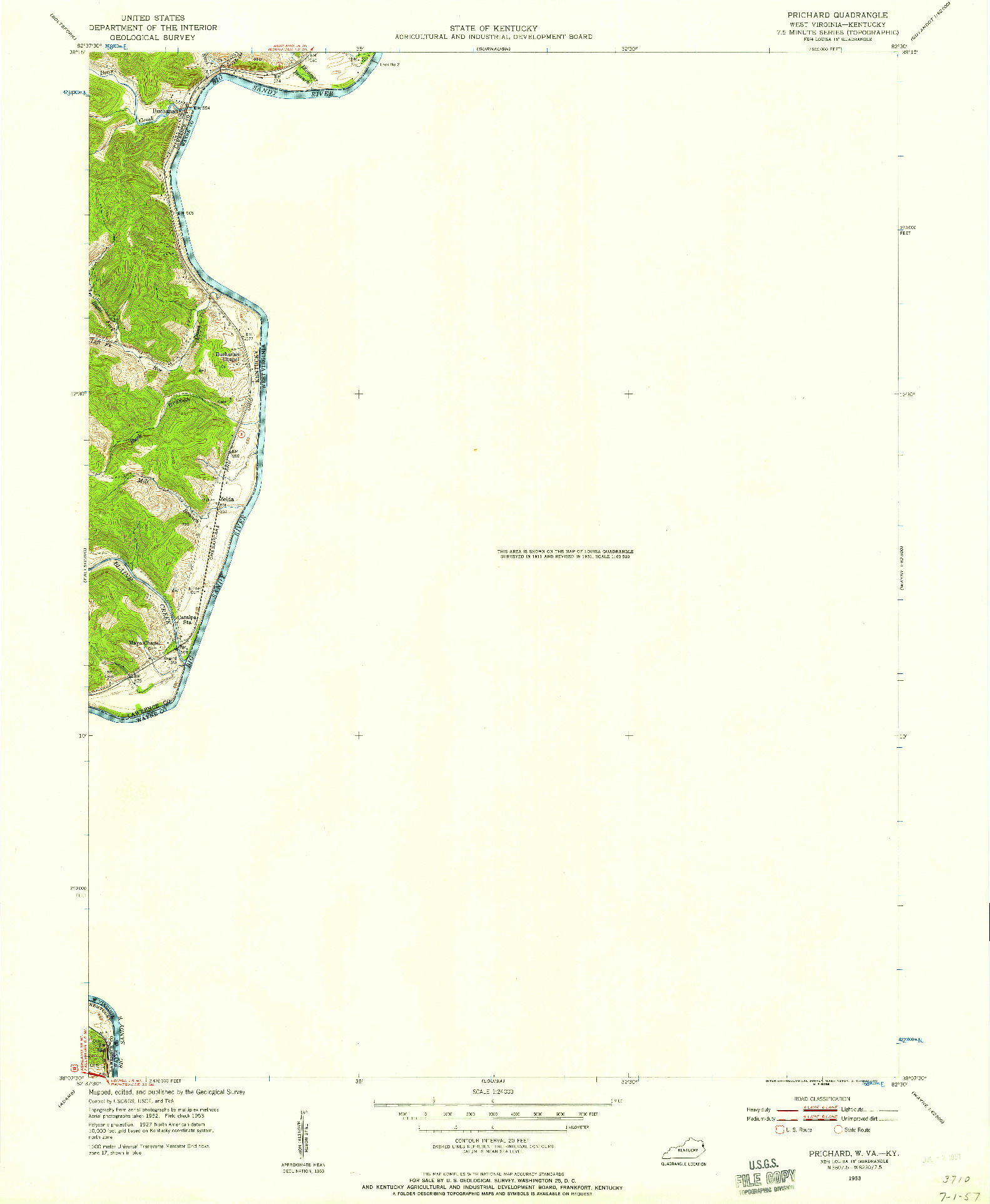 USGS 1:24000-SCALE QUADRANGLE FOR PRICHARD, WV 1953