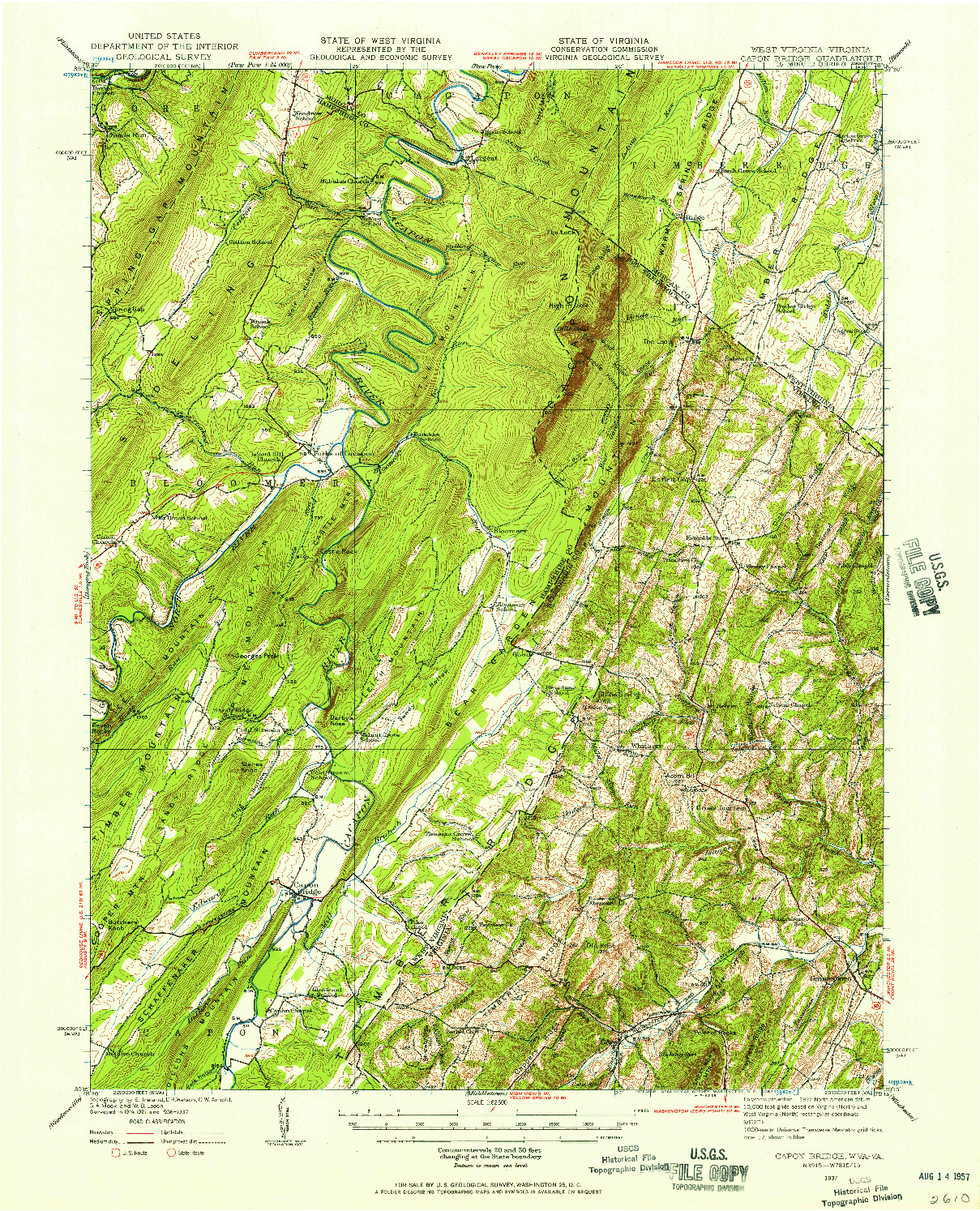 USGS 1:62500-SCALE QUADRANGLE FOR CAPON BRIDGE, WV 1937