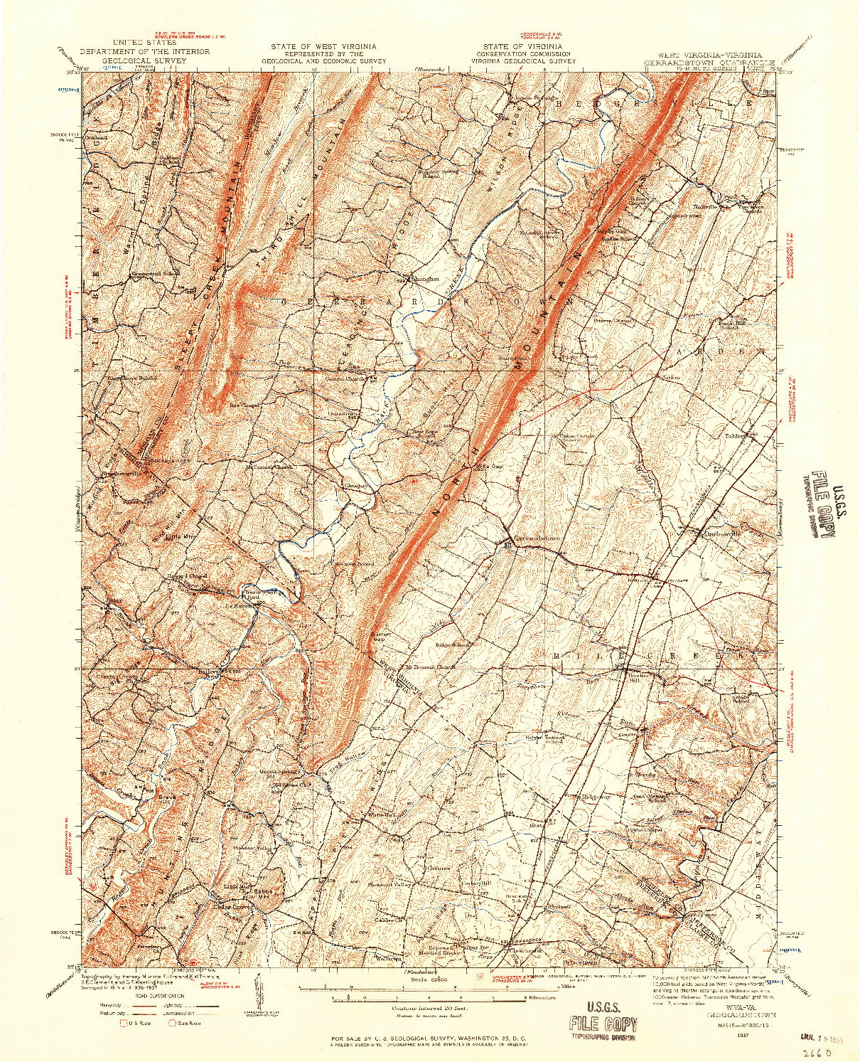 USGS 1:62500-SCALE QUADRANGLE FOR GERRARDSTOWN, WV 1937