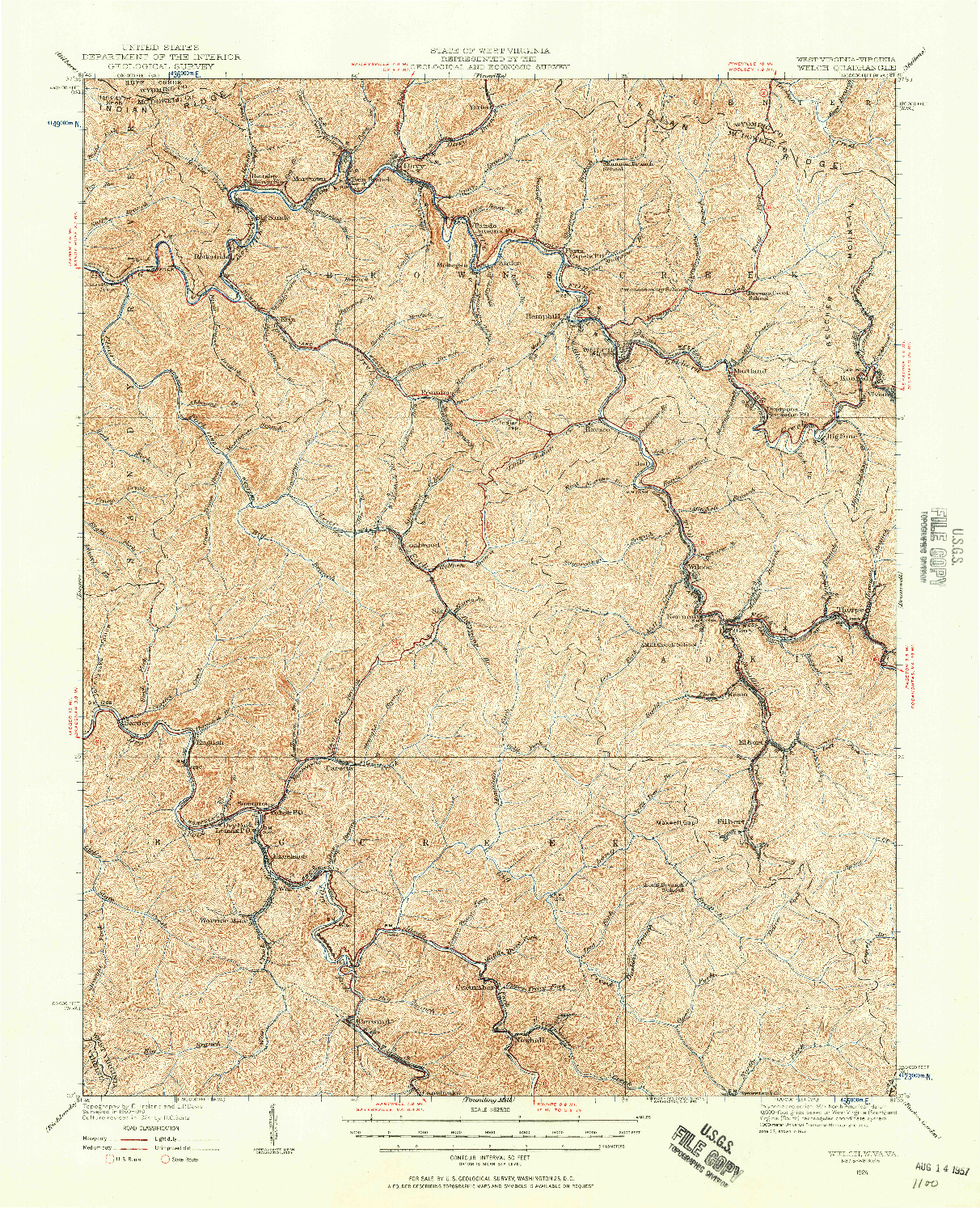 USGS 1:62500-SCALE QUADRANGLE FOR WELCH, WV 1924