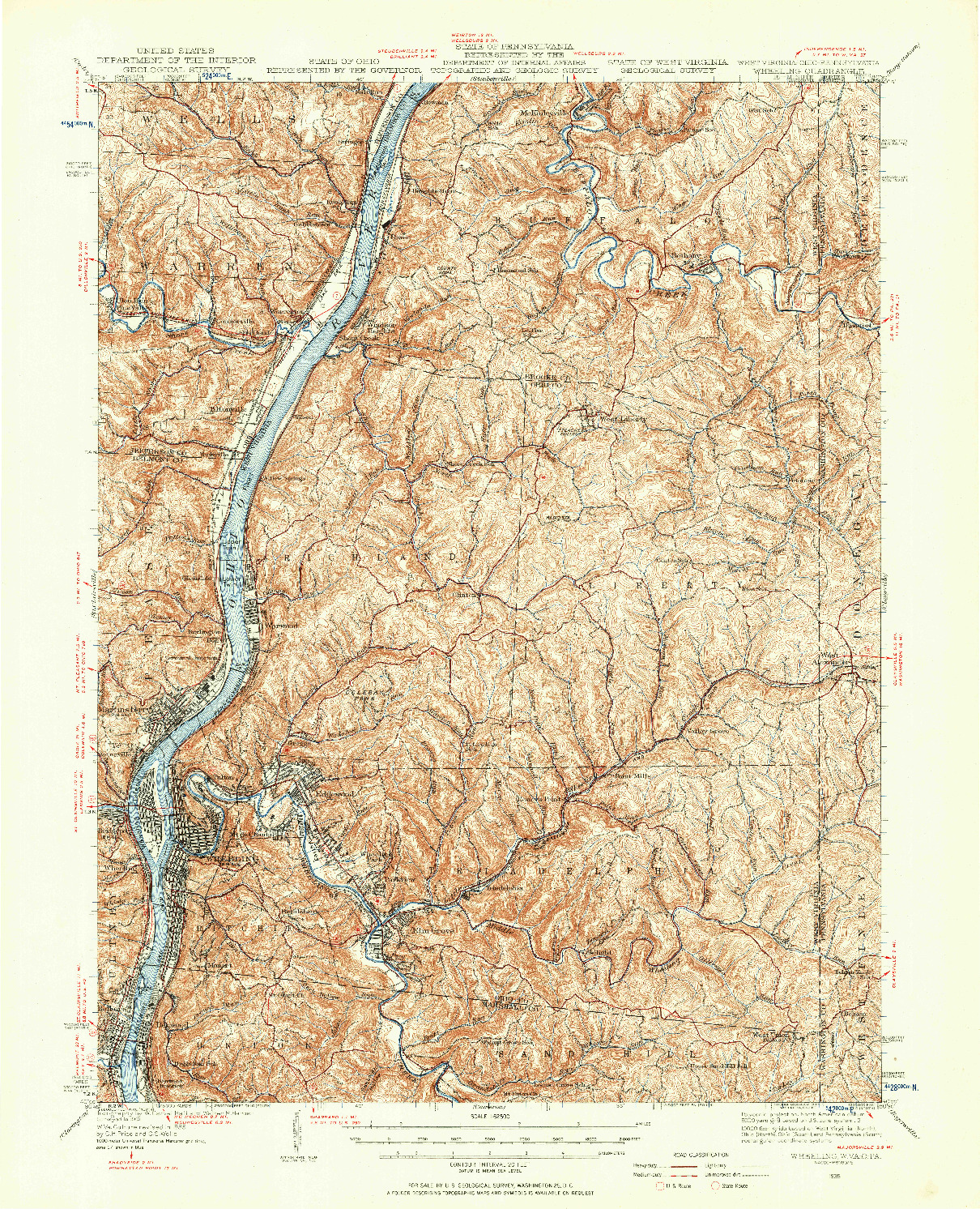 USGS 1:62500-SCALE QUADRANGLE FOR WHEELING, WV 1935