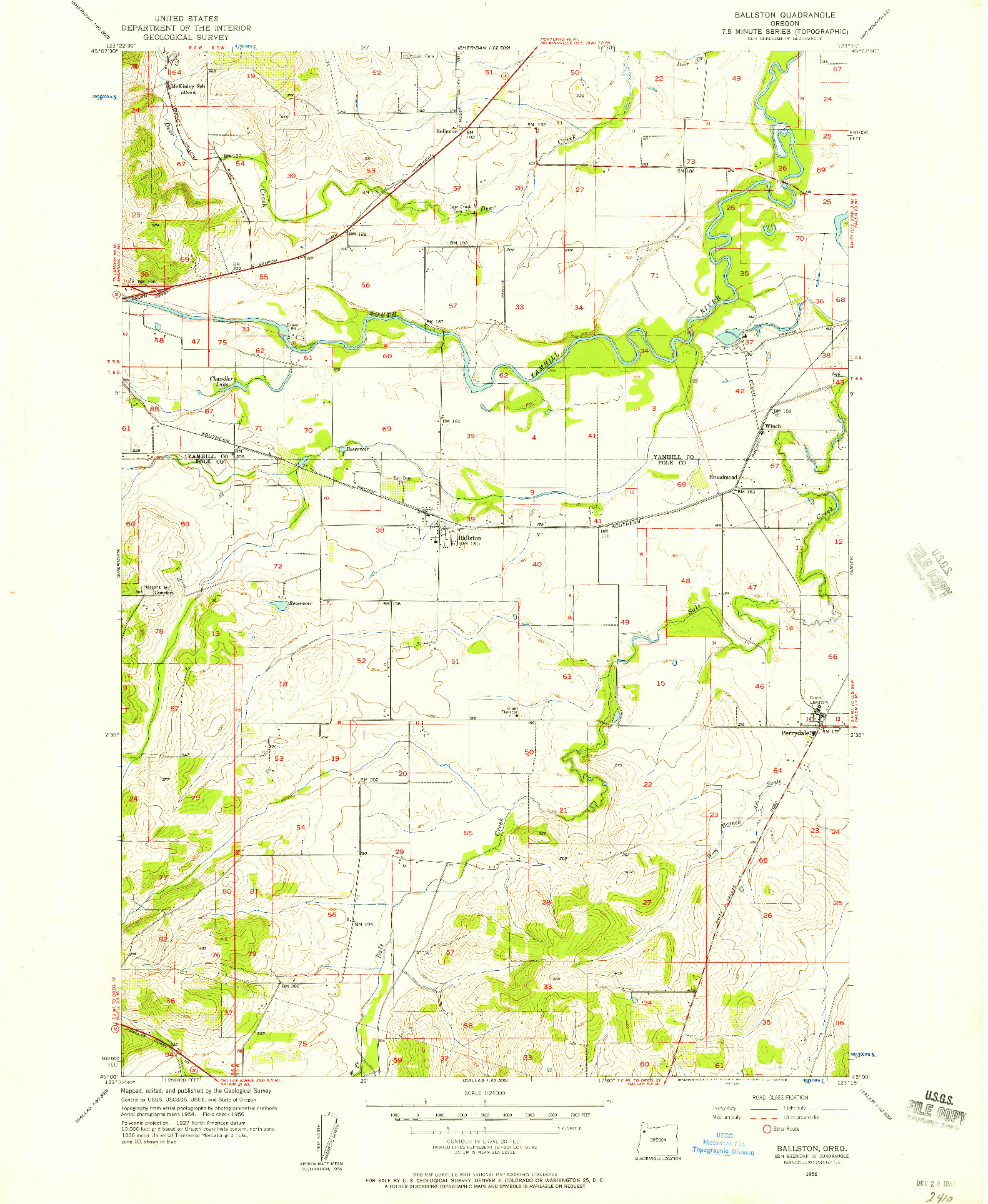 USGS 1:24000-SCALE QUADRANGLE FOR BALLSTON, OR 1956