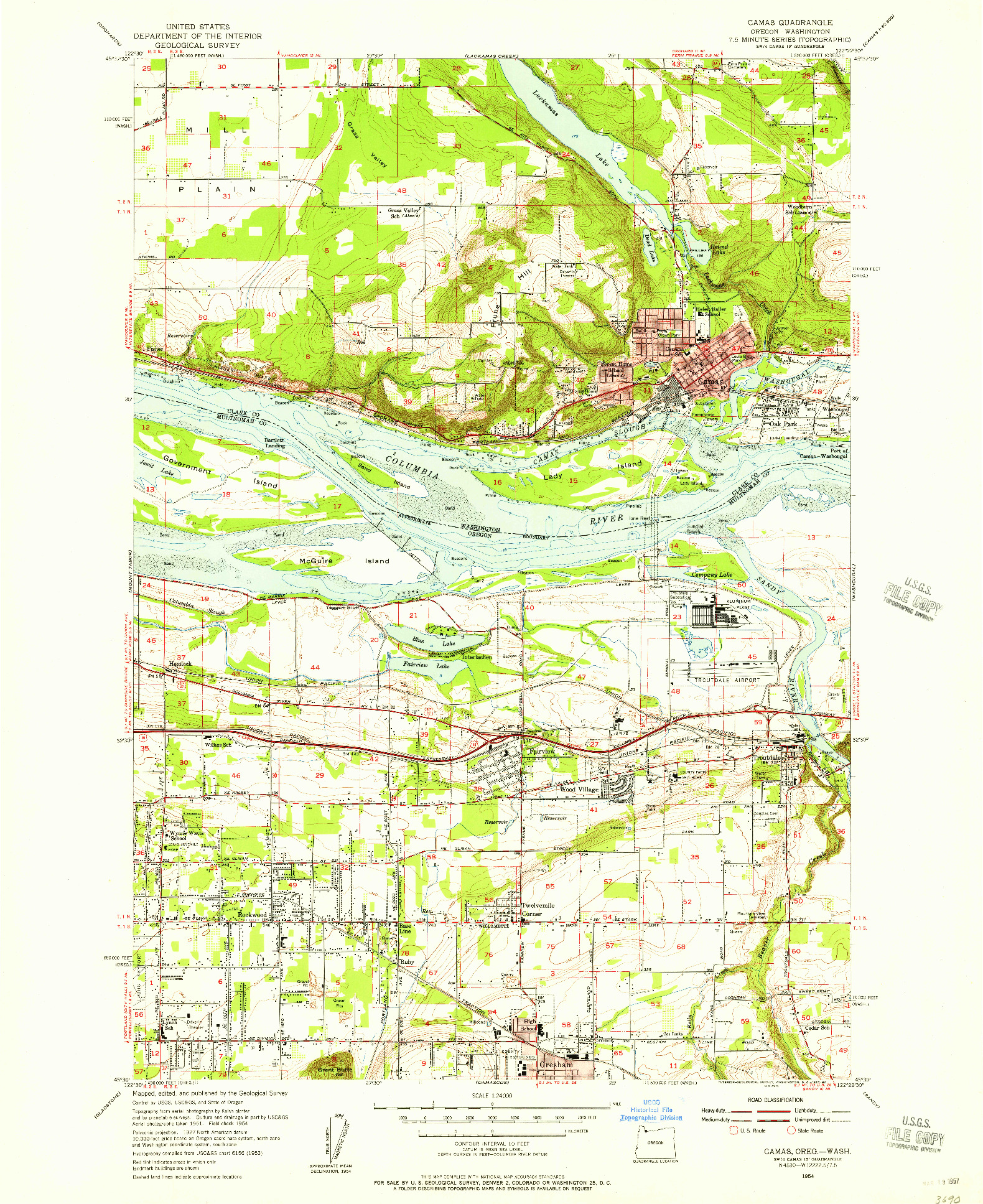 USGS 1:24000-SCALE QUADRANGLE FOR CAMAS, OR 1954