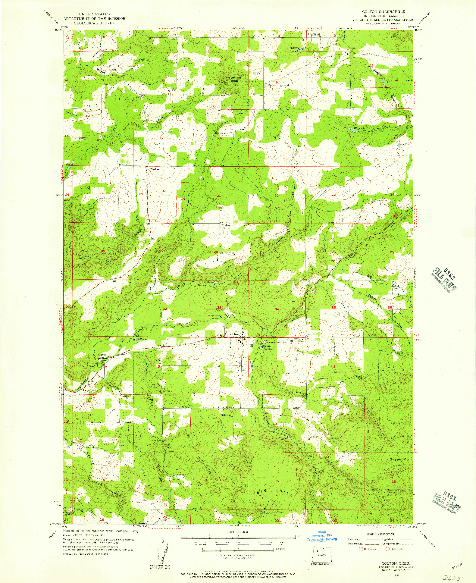 USGS 1:24000-SCALE QUADRANGLE FOR COLTON, OR 1955