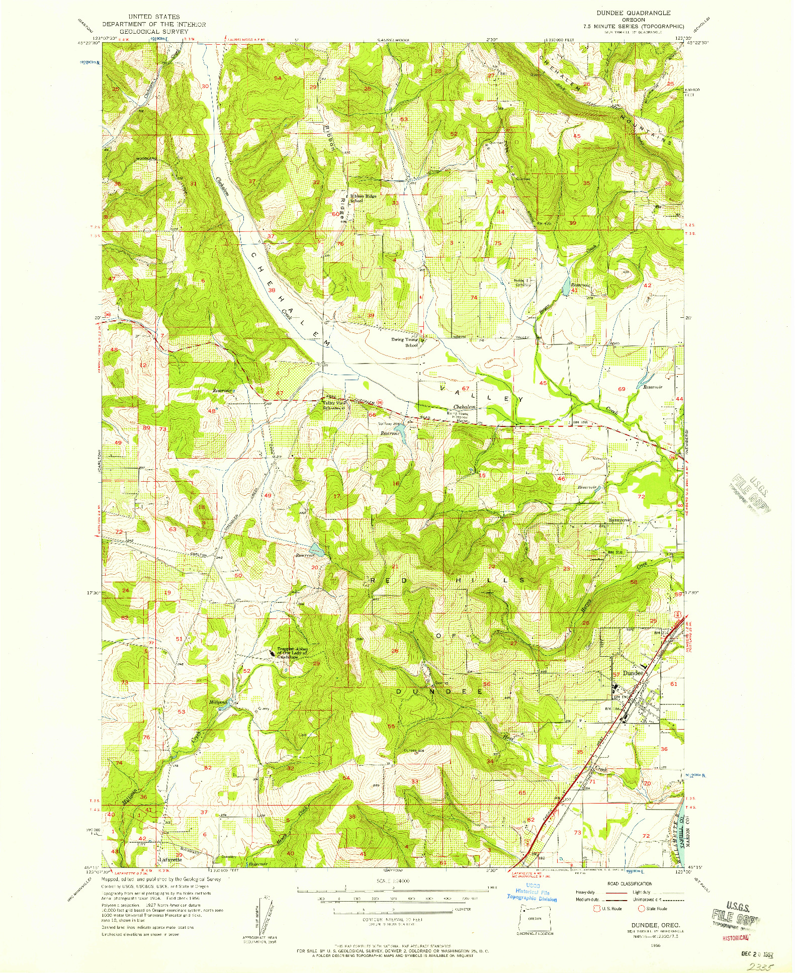 USGS 1:24000-SCALE QUADRANGLE FOR DUNDEE, OR 1956