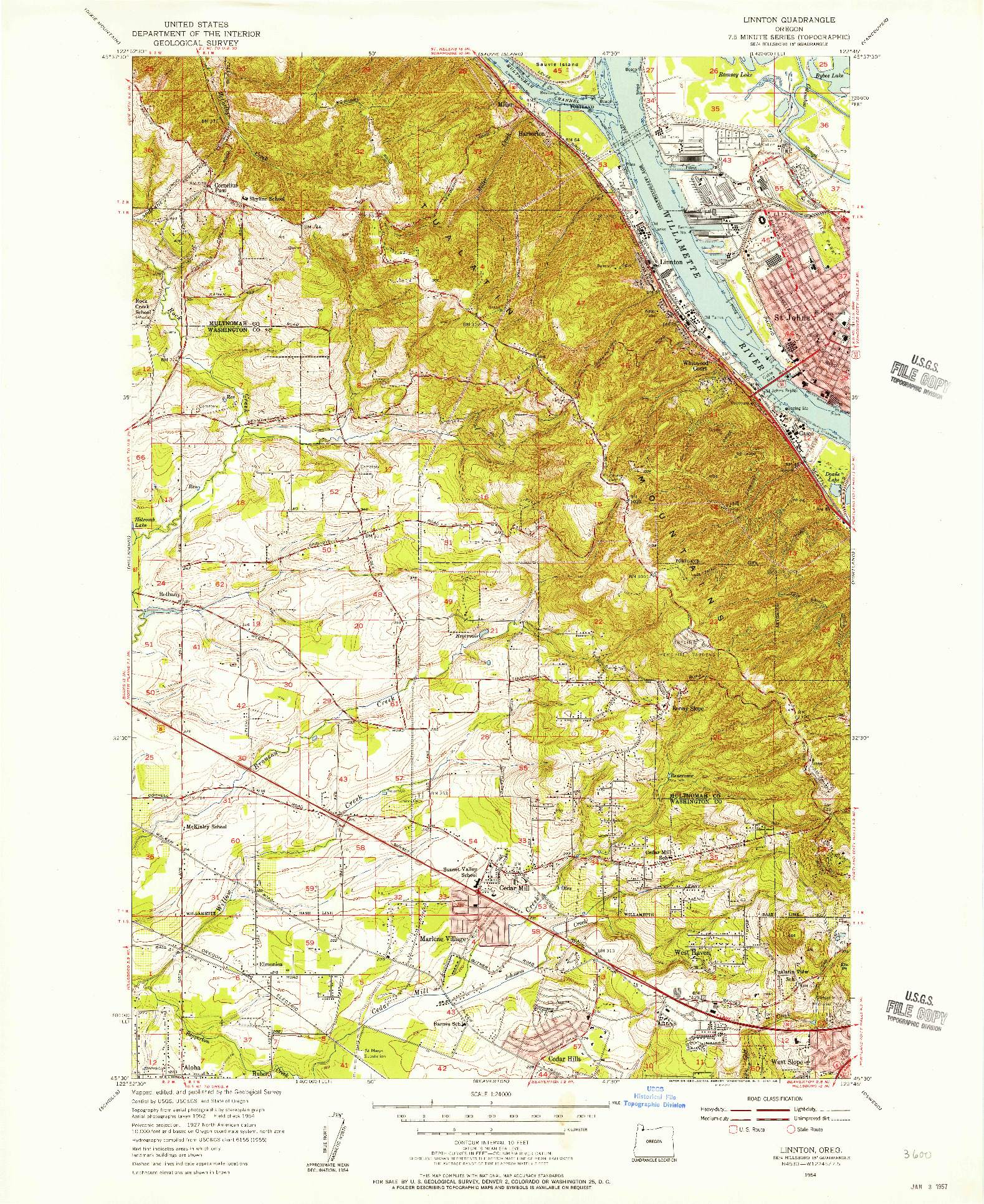 USGS 1:24000-SCALE QUADRANGLE FOR LINNTON, OR 1954