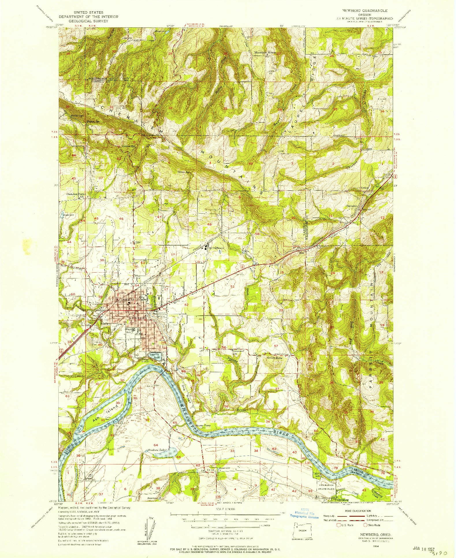 USGS 1:24000-SCALE QUADRANGLE FOR NEWBERG, OR 1954