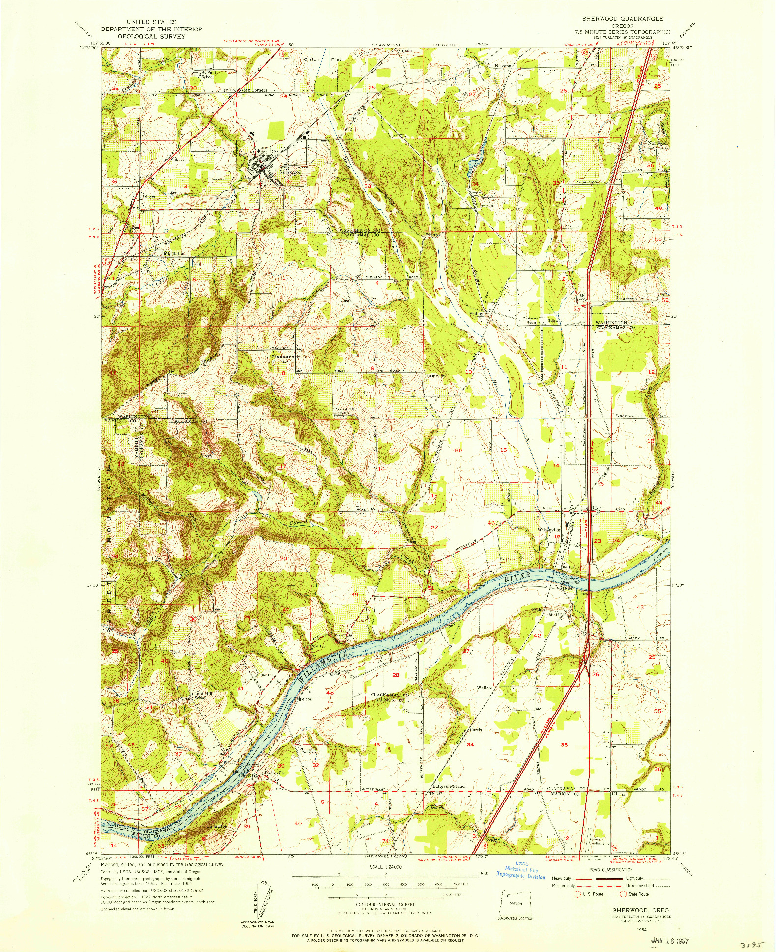 USGS 1:24000-SCALE QUADRANGLE FOR SHERWOOD, OR 1954