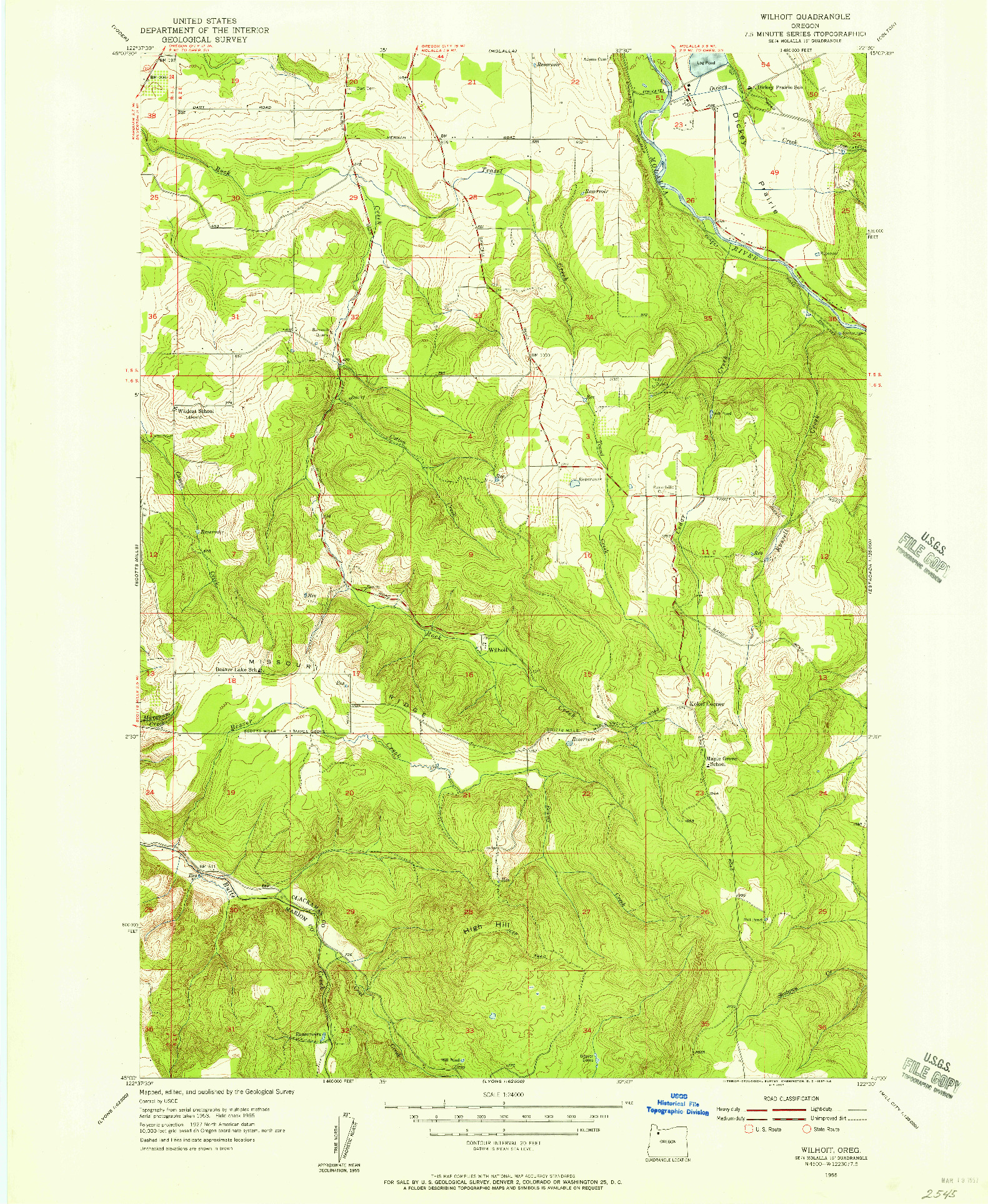 USGS 1:24000-SCALE QUADRANGLE FOR WILHOIT, OR 1955