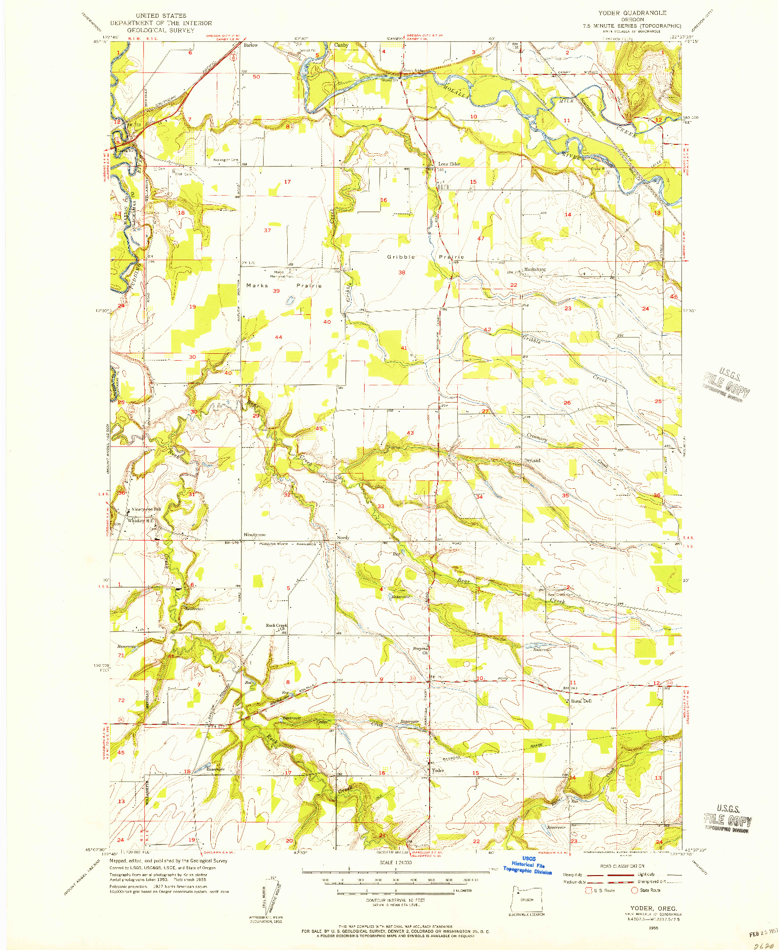 USGS 1:24000-SCALE QUADRANGLE FOR YODER, OR 1955
