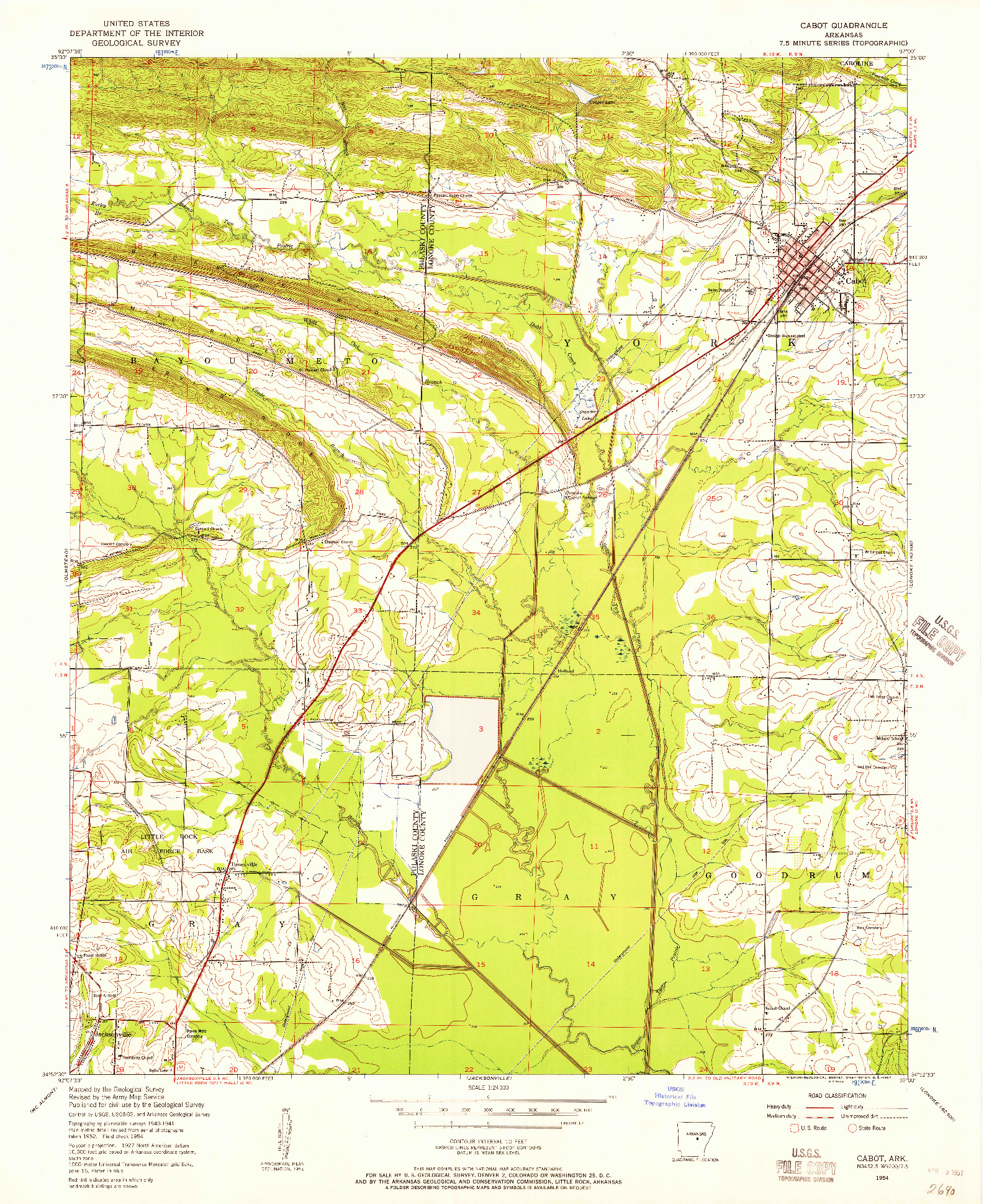 USGS 1:24000-SCALE QUADRANGLE FOR CABOT, AR 1954