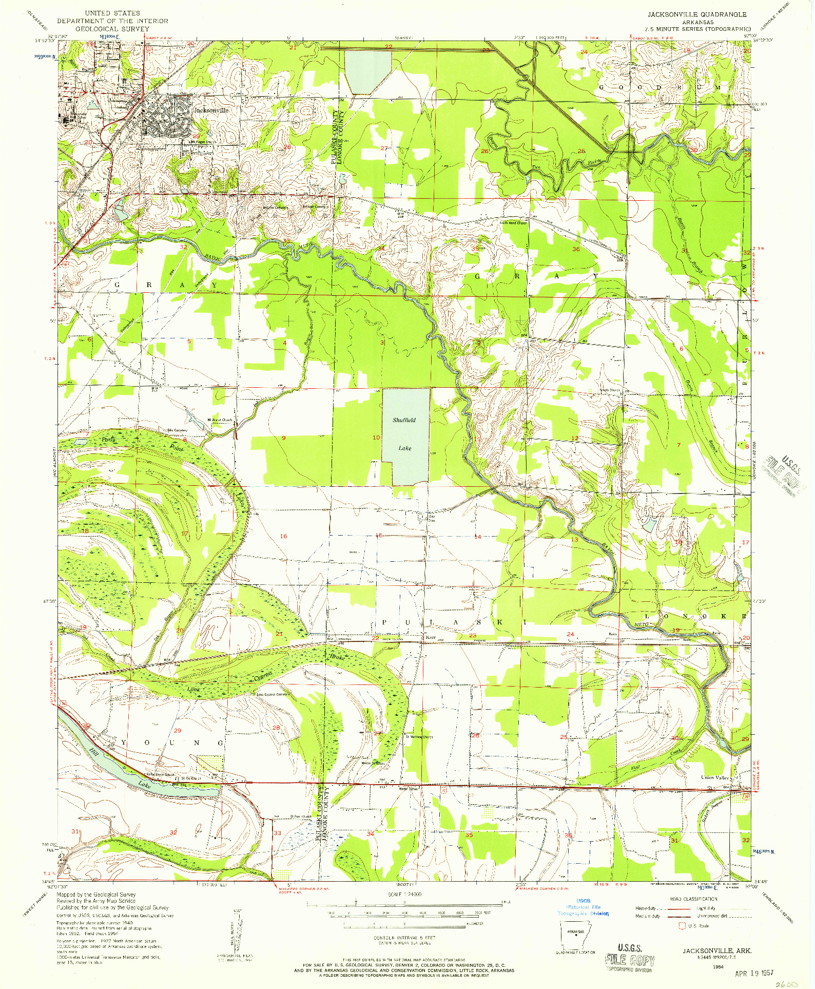 USGS 1:24000-SCALE QUADRANGLE FOR JACKSONVILLE, AR 1954