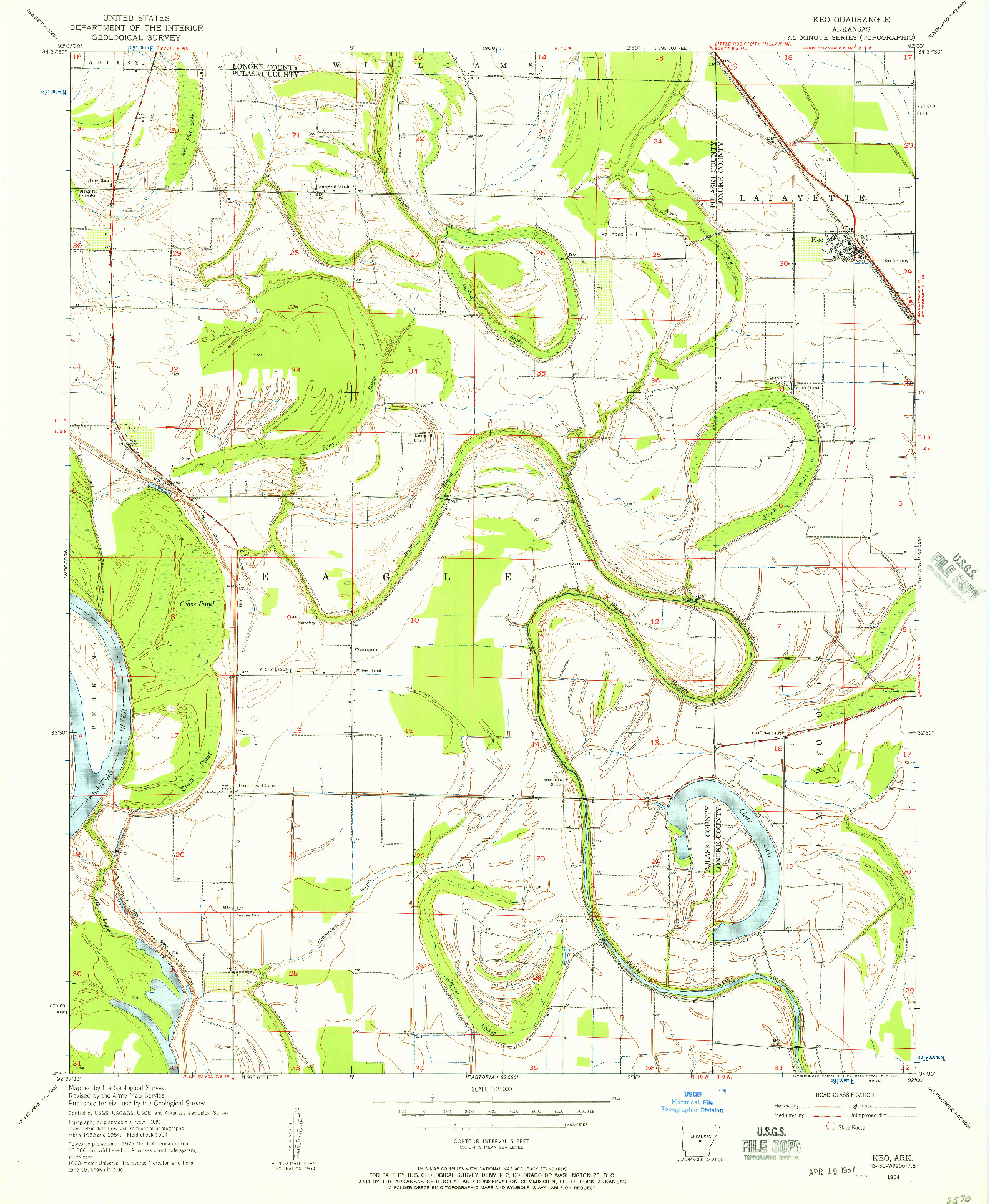 USGS 1:24000-SCALE QUADRANGLE FOR KEO, AR 1954