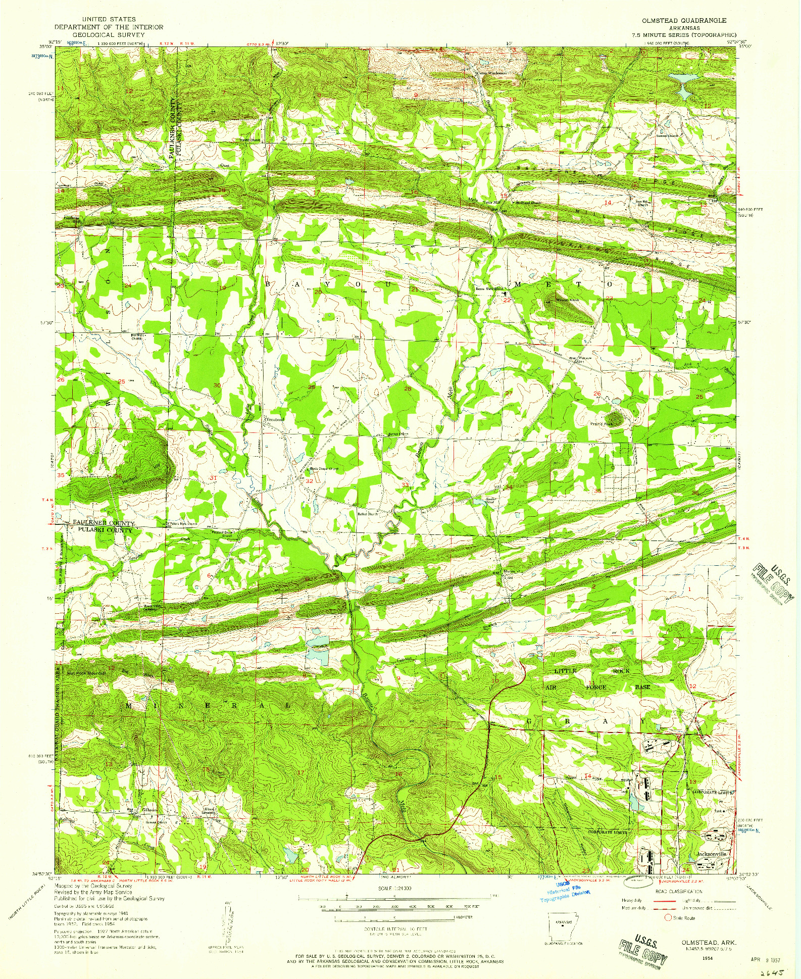 USGS 1:24000-SCALE QUADRANGLE FOR OLMSTEAD, AR 1954