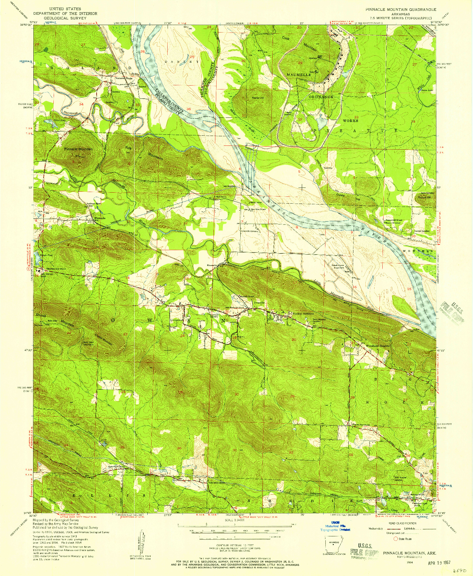 USGS 1:24000-SCALE QUADRANGLE FOR PINNACLE MOUNTAIN, AR 1954