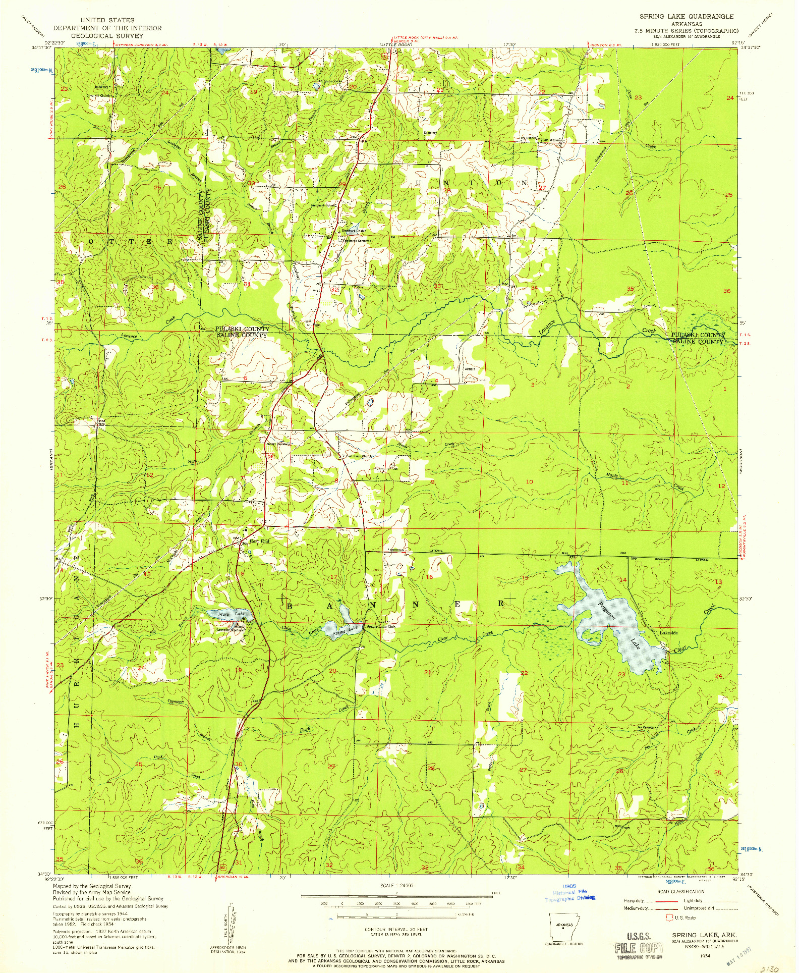 USGS 1:24000-SCALE QUADRANGLE FOR SPRING LAKE, AR 1954