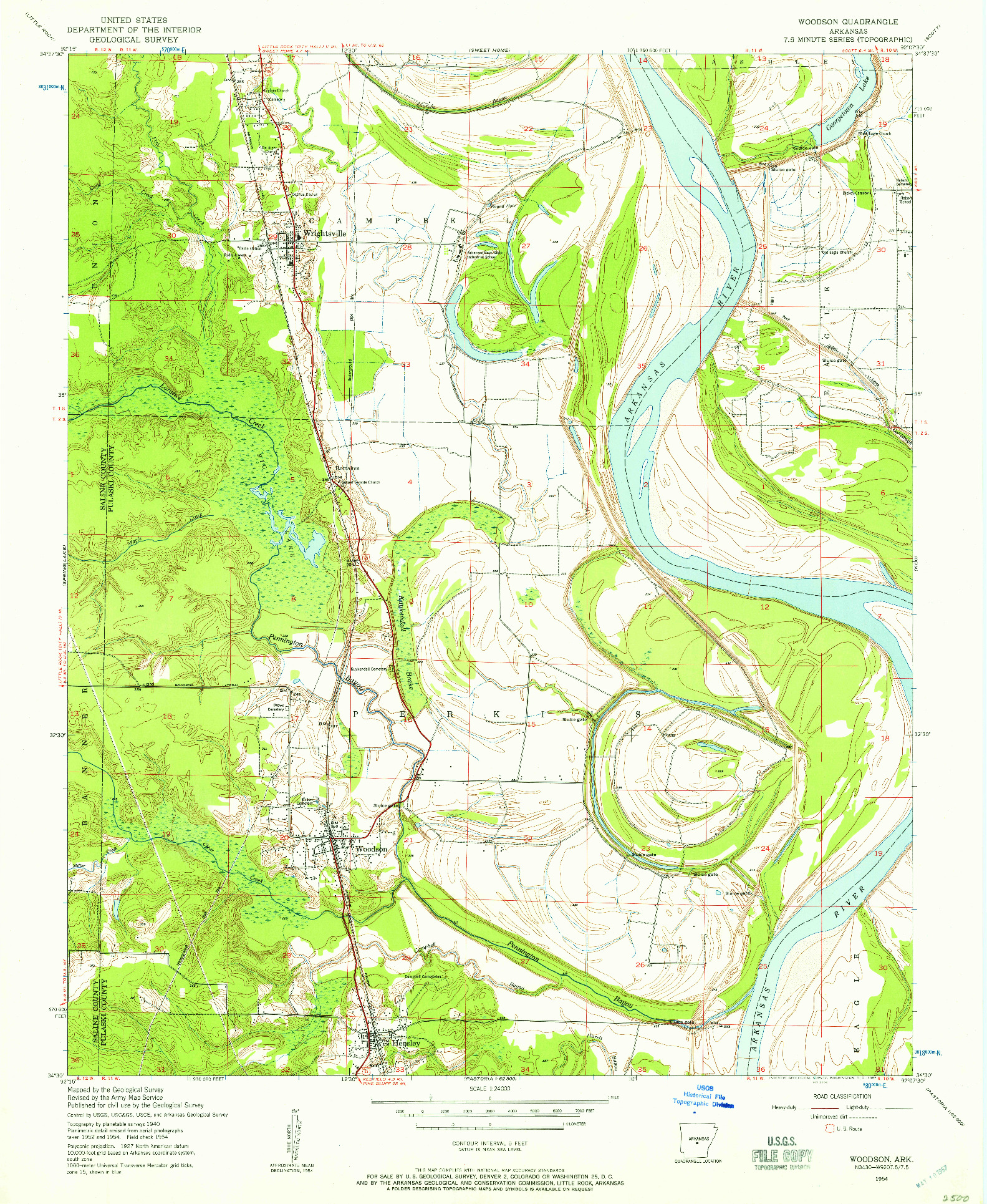 USGS 1:24000-SCALE QUADRANGLE FOR WOODSON, AR 1954