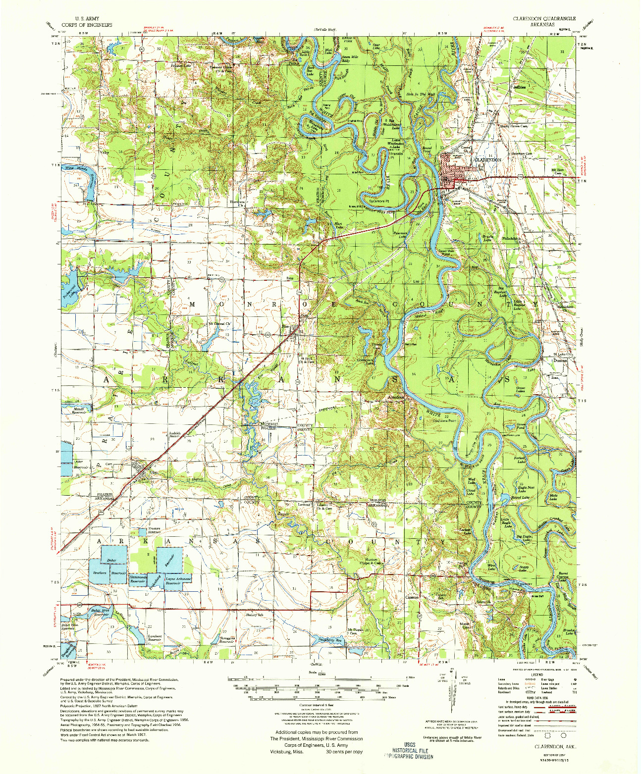 USGS 1:62500-SCALE QUADRANGLE FOR CLARENDON, AR 1957
