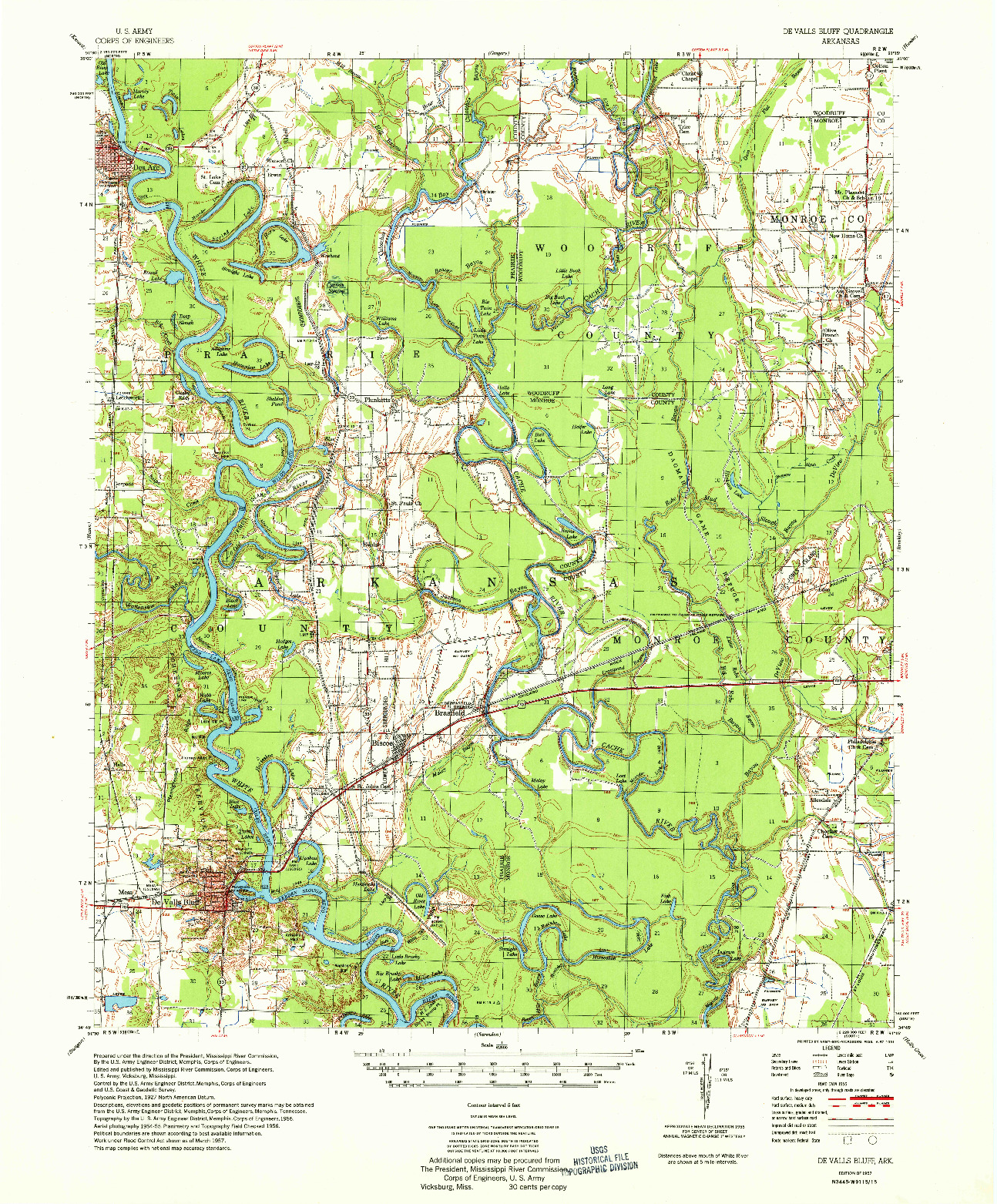 USGS 1:62500-SCALE QUADRANGLE FOR DE VALLS BLUFF, AR 1957