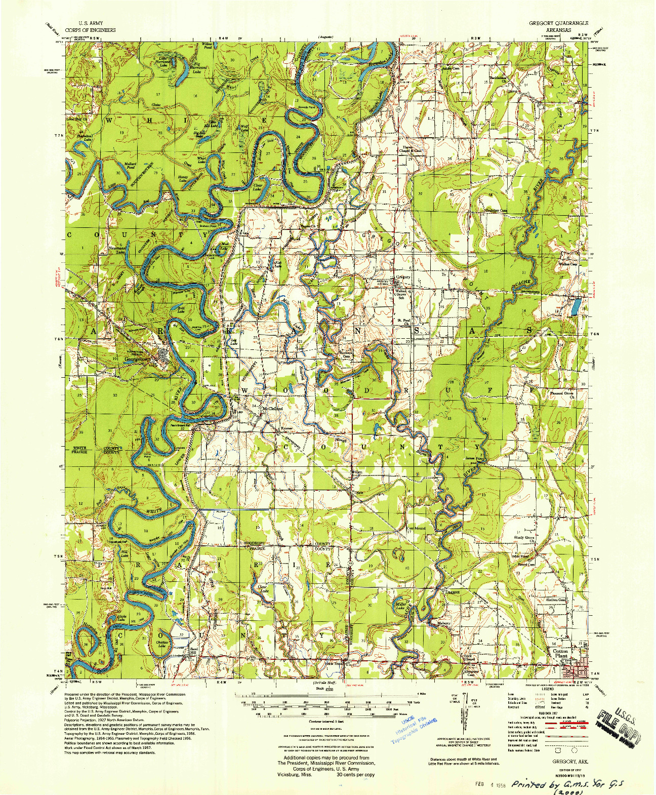 USGS 1:62500-SCALE QUADRANGLE FOR GREGORY, AR 1957