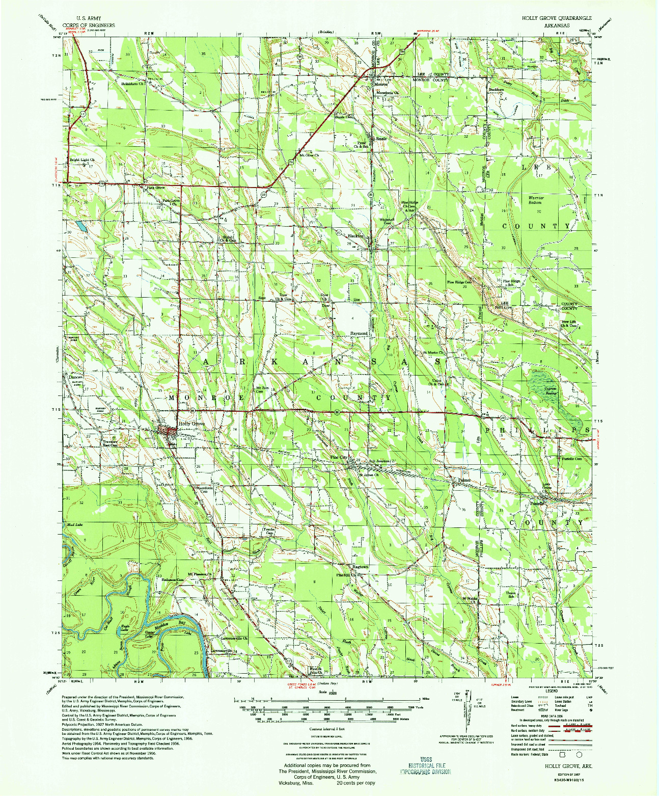USGS 1:62500-SCALE QUADRANGLE FOR HOLLY GROVE, AR 1957