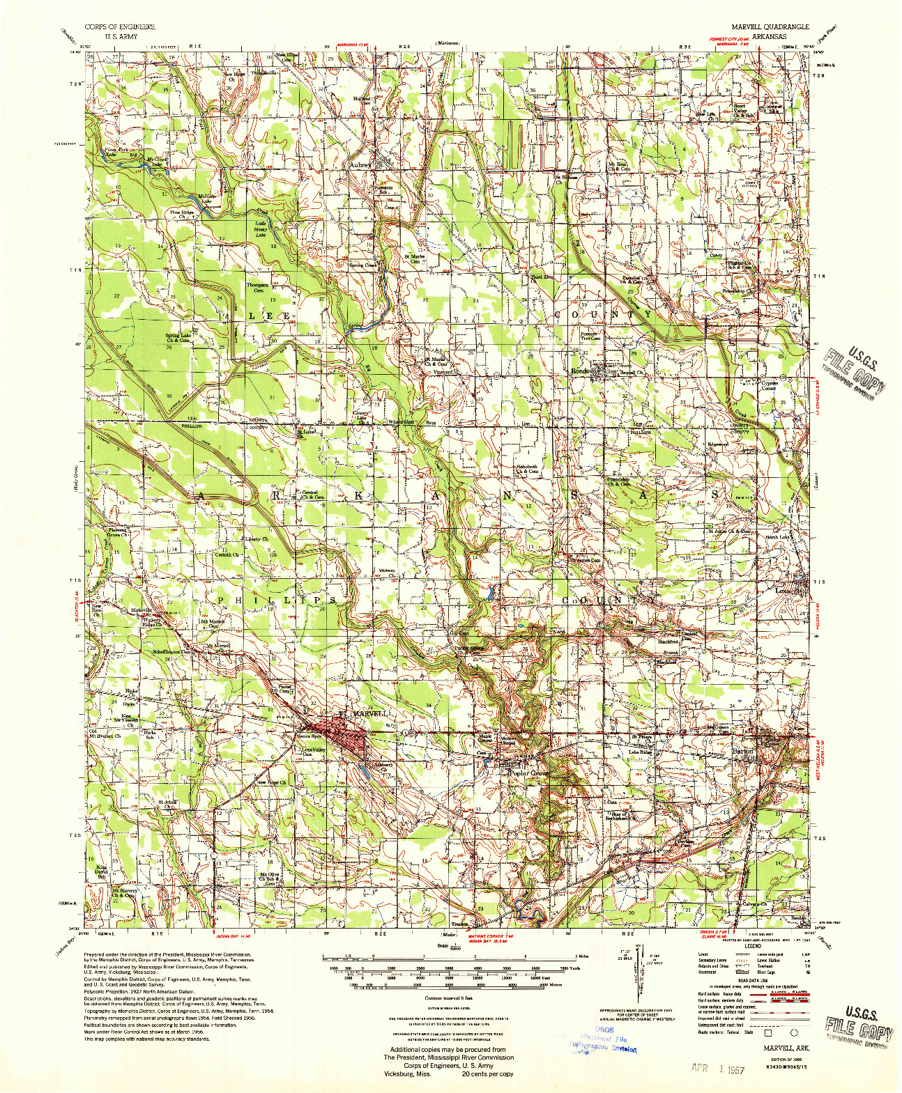 USGS 1:62500-SCALE QUADRANGLE FOR MARVELL, AR 1956