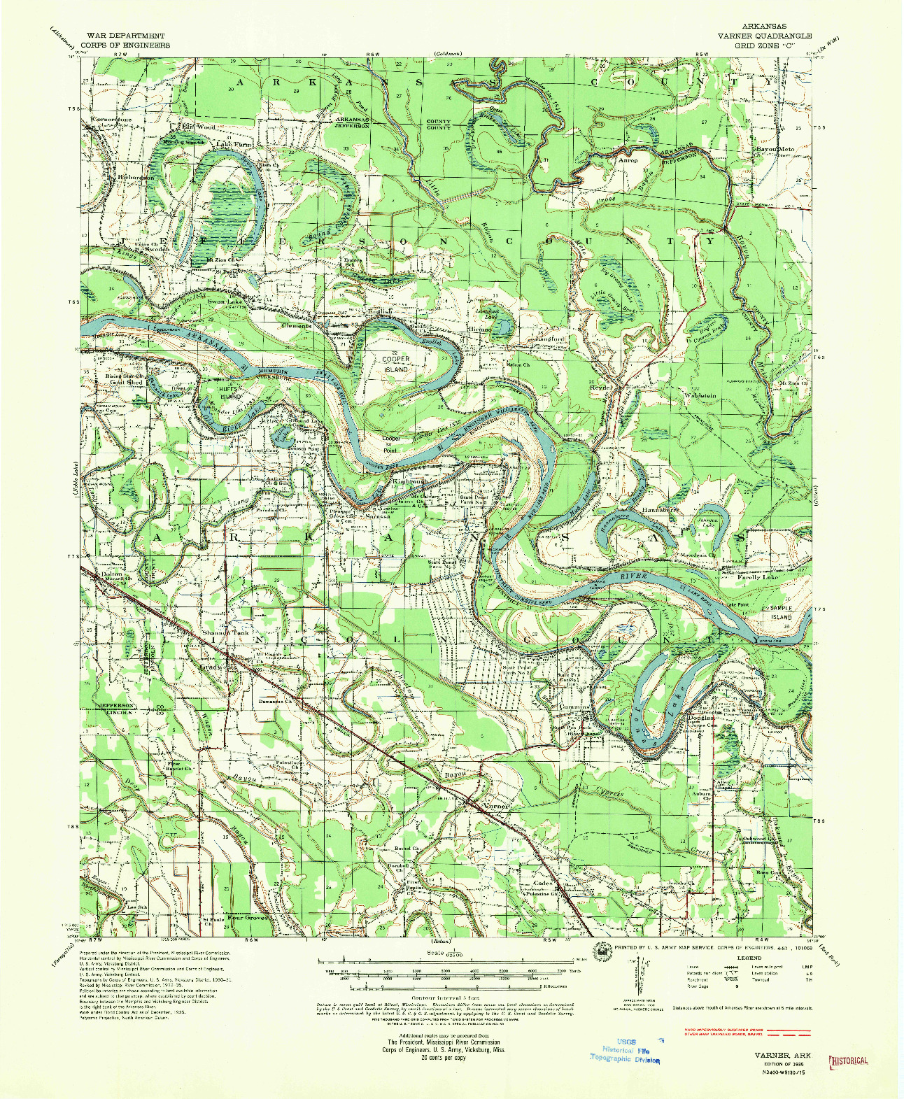 USGS 1:62500-SCALE QUADRANGLE FOR VARNER, AR 1935