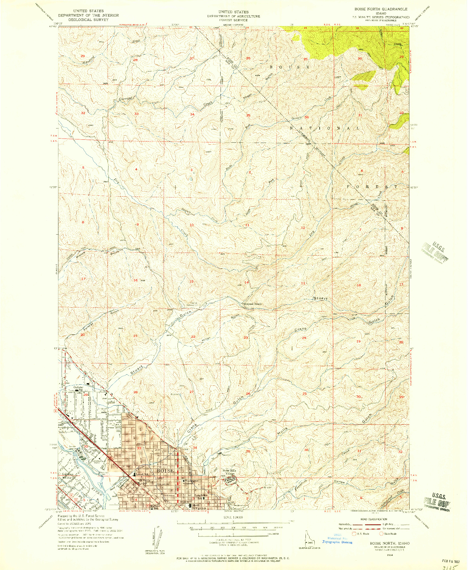 USGS 1:24000-SCALE QUADRANGLE FOR BOISE NORTH, ID 1954