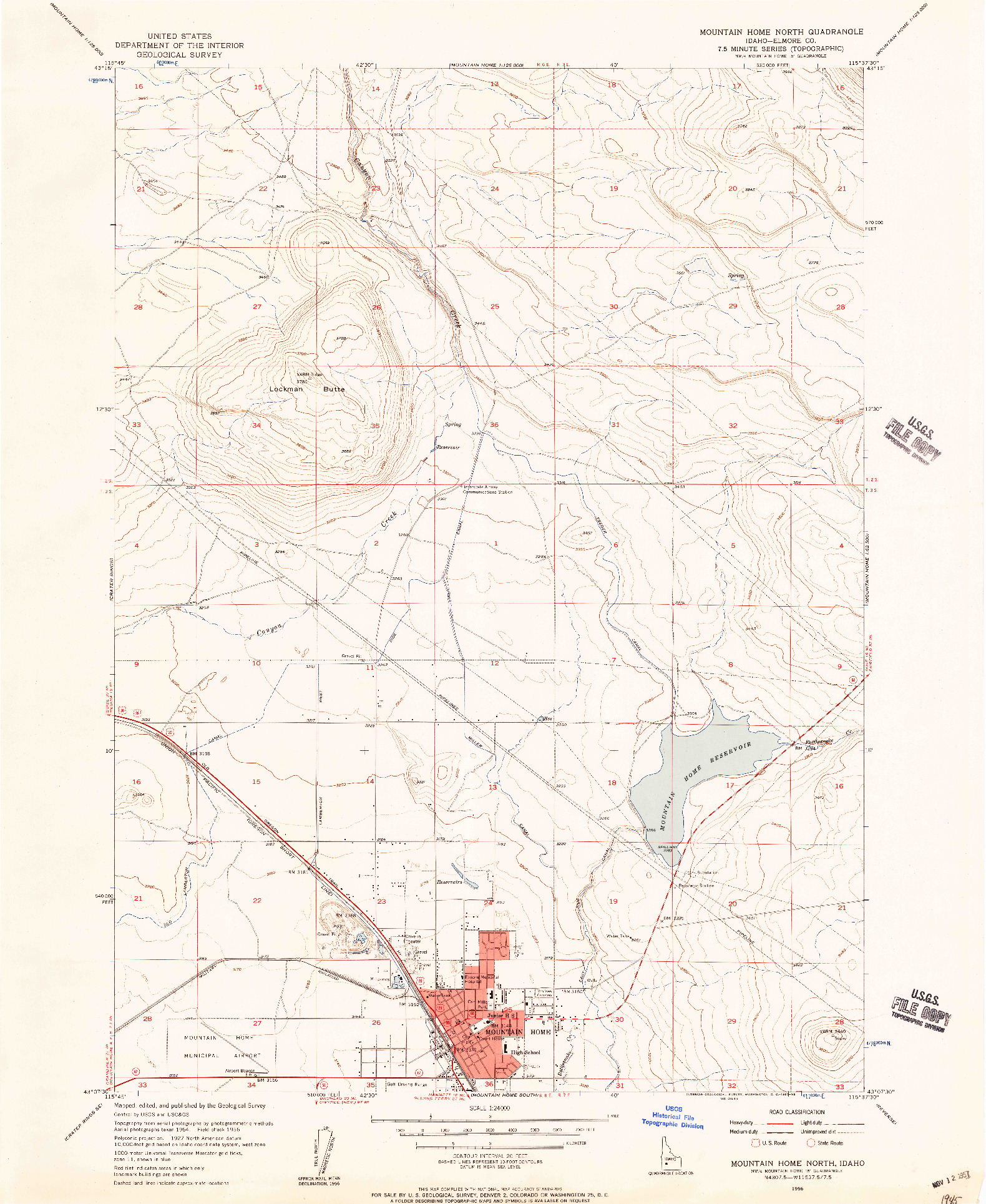 USGS 1:24000-SCALE QUADRANGLE FOR MOUNTAIN HOME NORTH, ID 1956