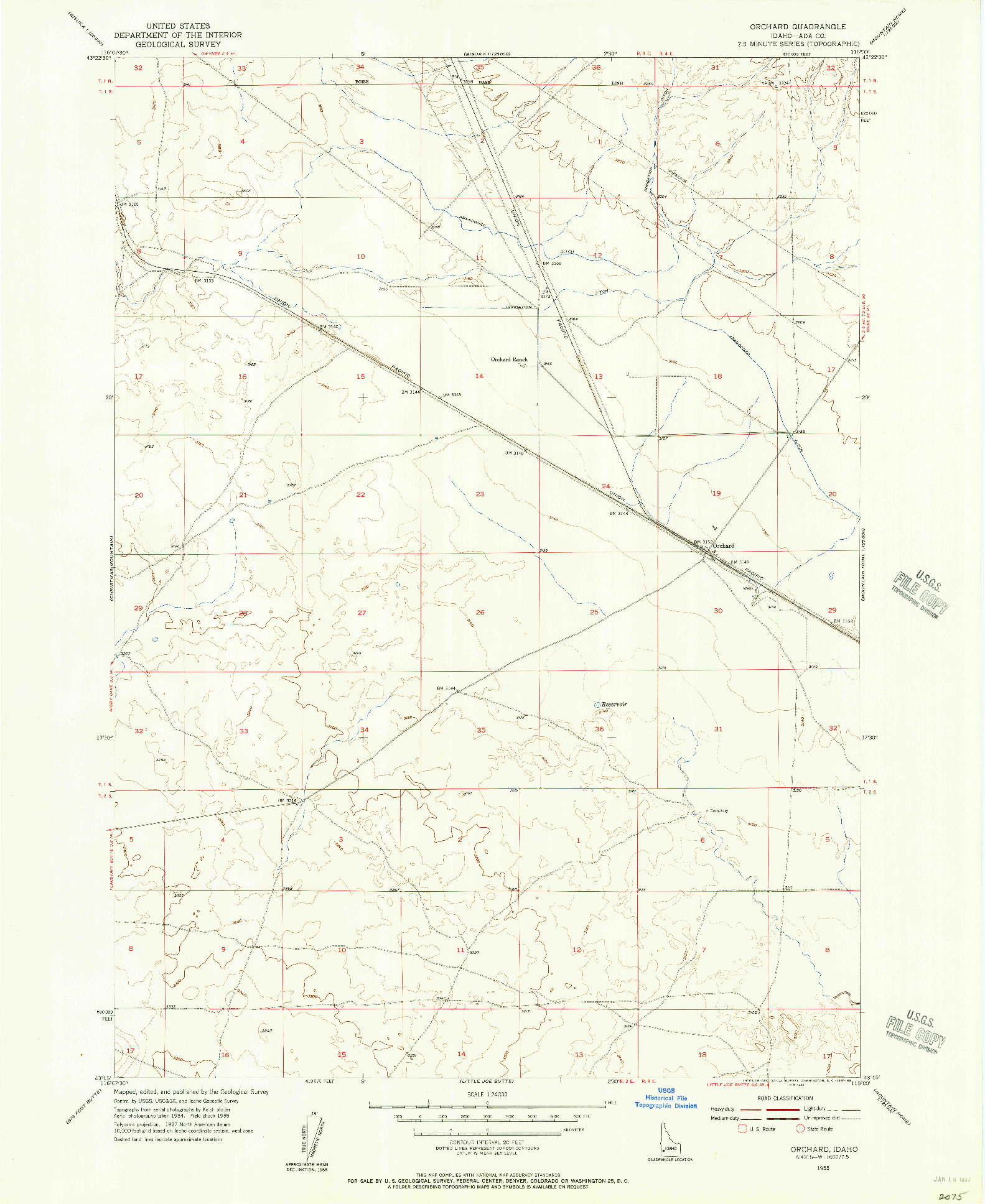 USGS 1:24000-SCALE QUADRANGLE FOR ORCHARD, ID 1955