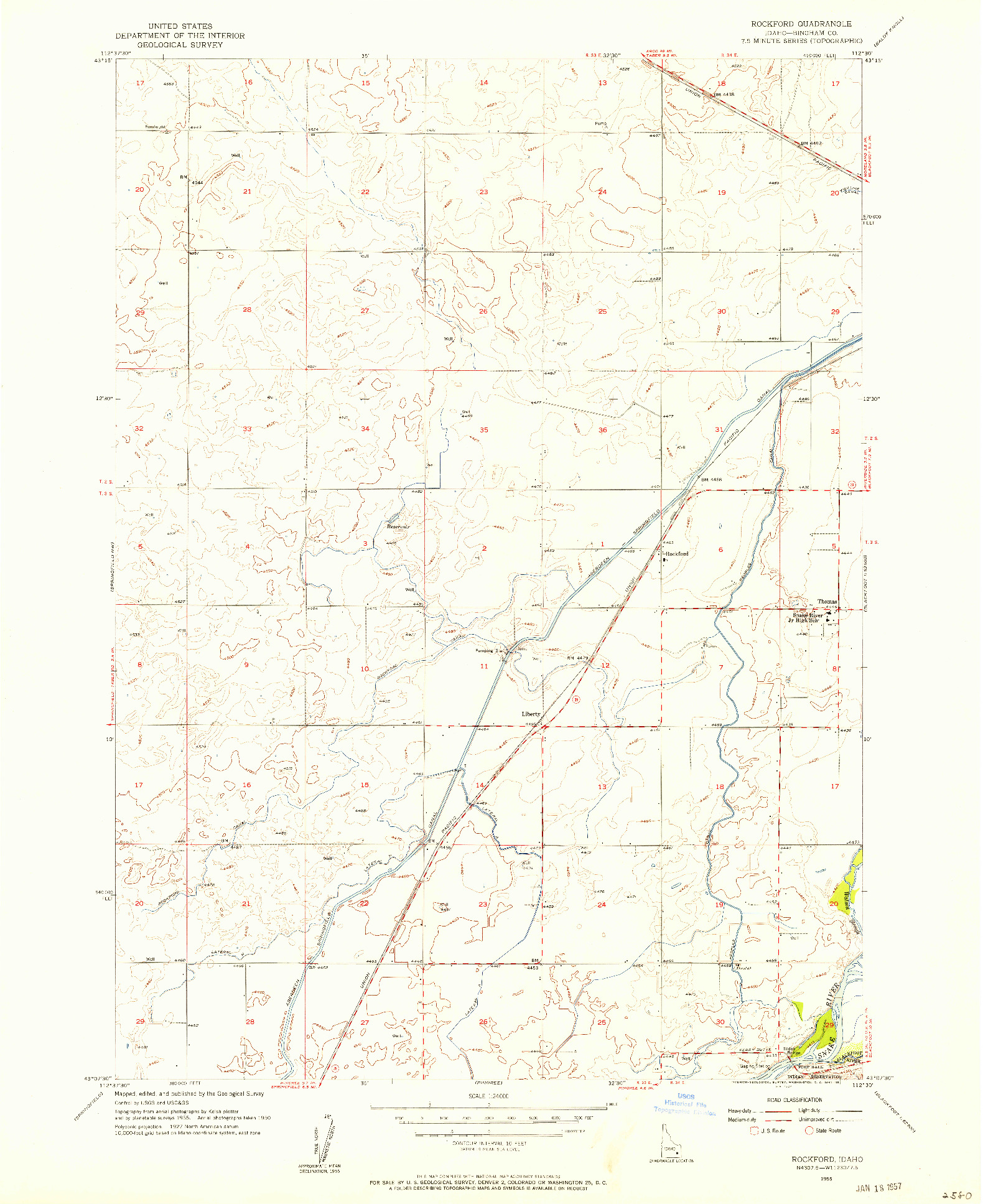 USGS 1:24000-SCALE QUADRANGLE FOR ROCKFORD, ID 1955