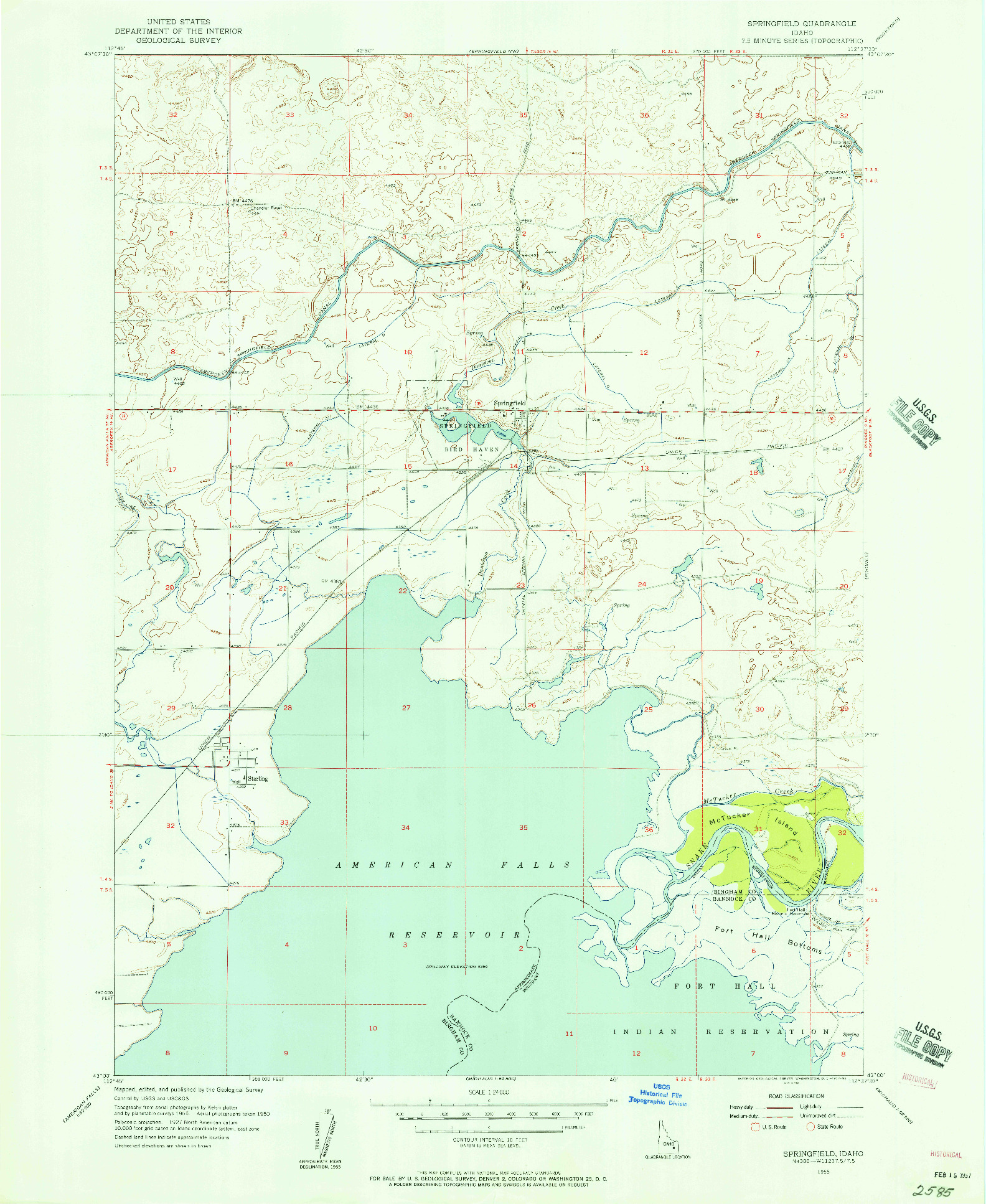 USGS 1:24000-SCALE QUADRANGLE FOR SPRINGFIELD, ID 1955