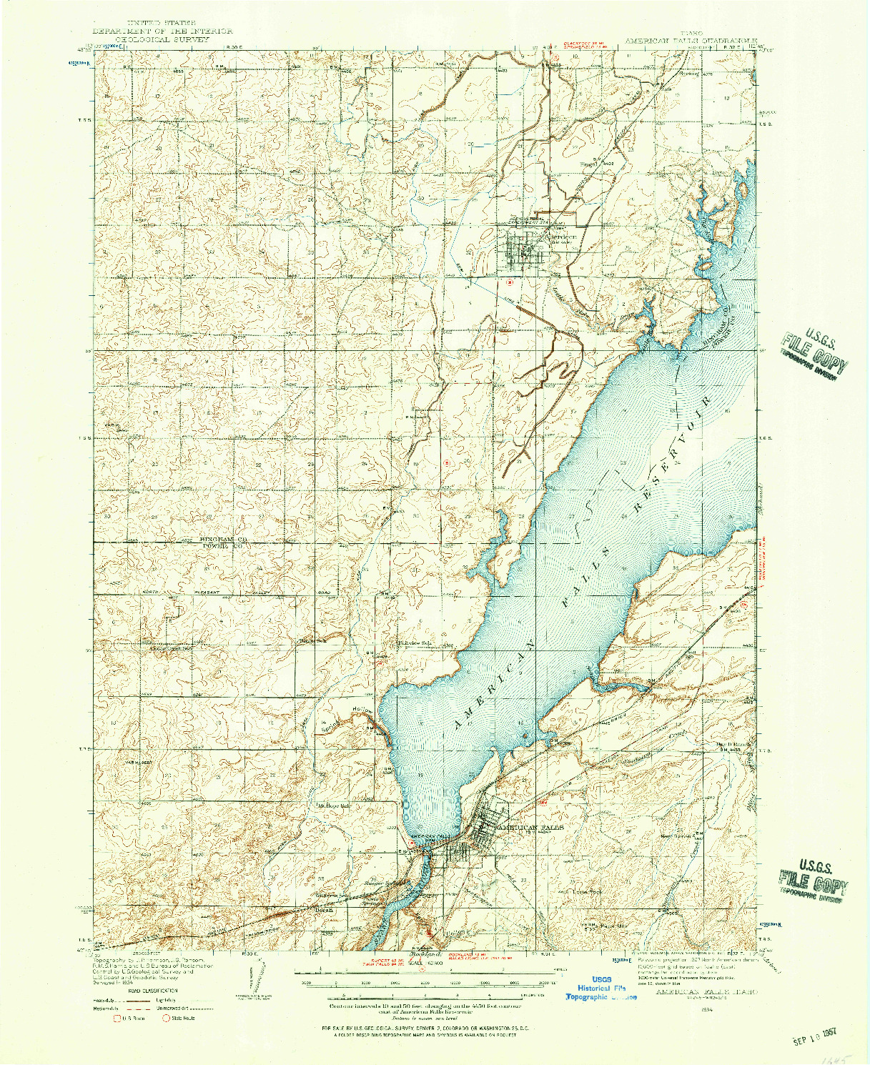 USGS 1:62500-SCALE QUADRANGLE FOR AMERICAN FALLS, ID 1934