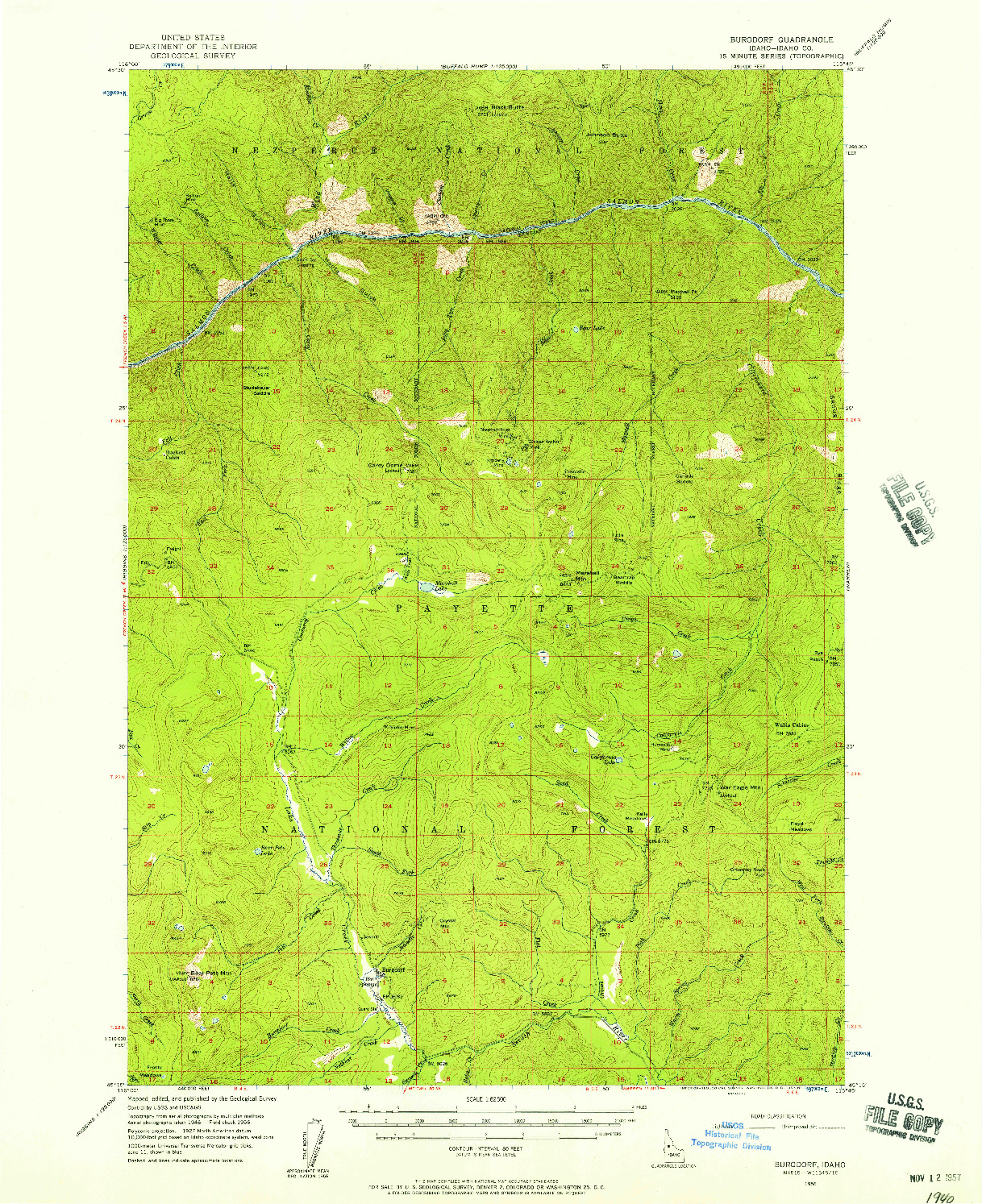 USGS 1:62500-SCALE QUADRANGLE FOR BURGDORF, ID 1956