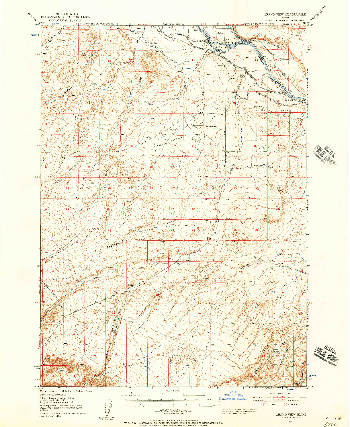 USGS 1:62500-SCALE QUADRANGLE FOR GRAND VIEW, ID 1947