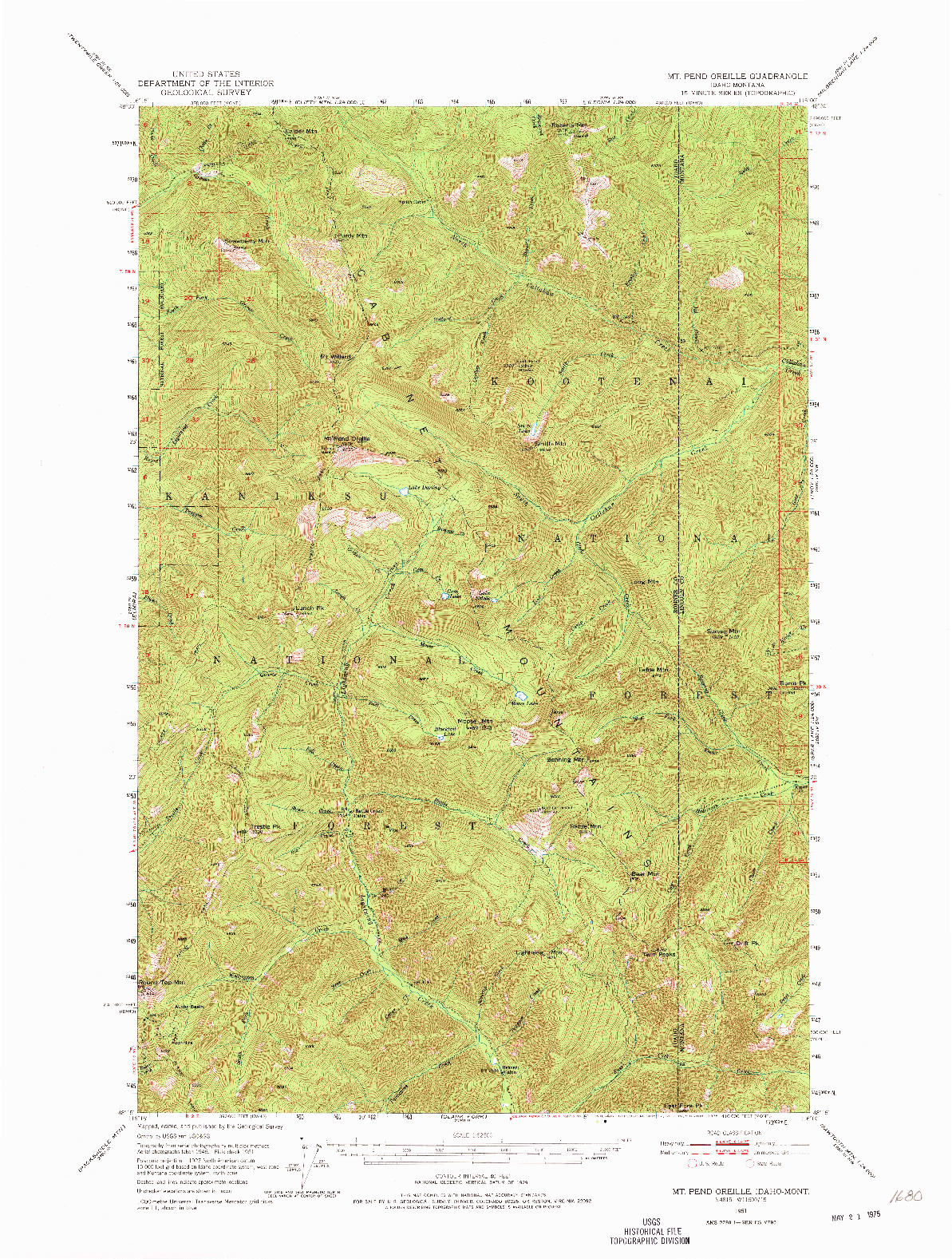 USGS 1:62500-SCALE QUADRANGLE FOR MT PEND OREILLE, ID 1951