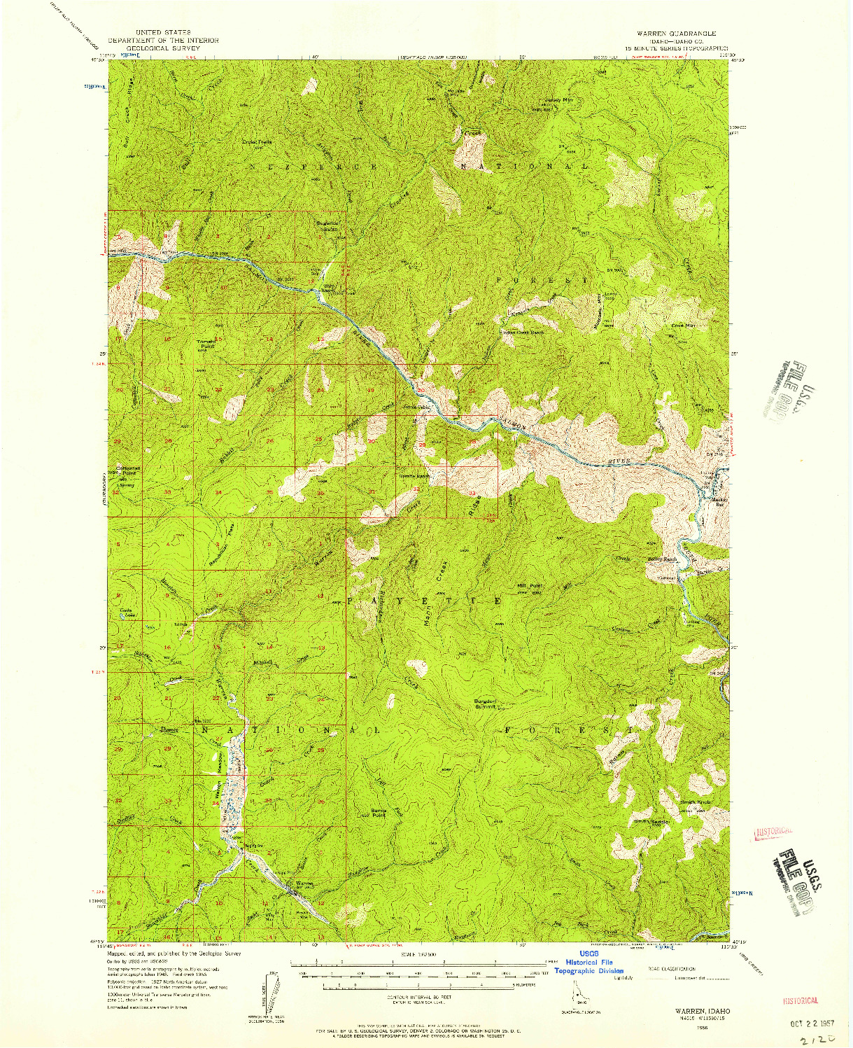 USGS 1:62500-SCALE QUADRANGLE FOR WARREN, ID 1956