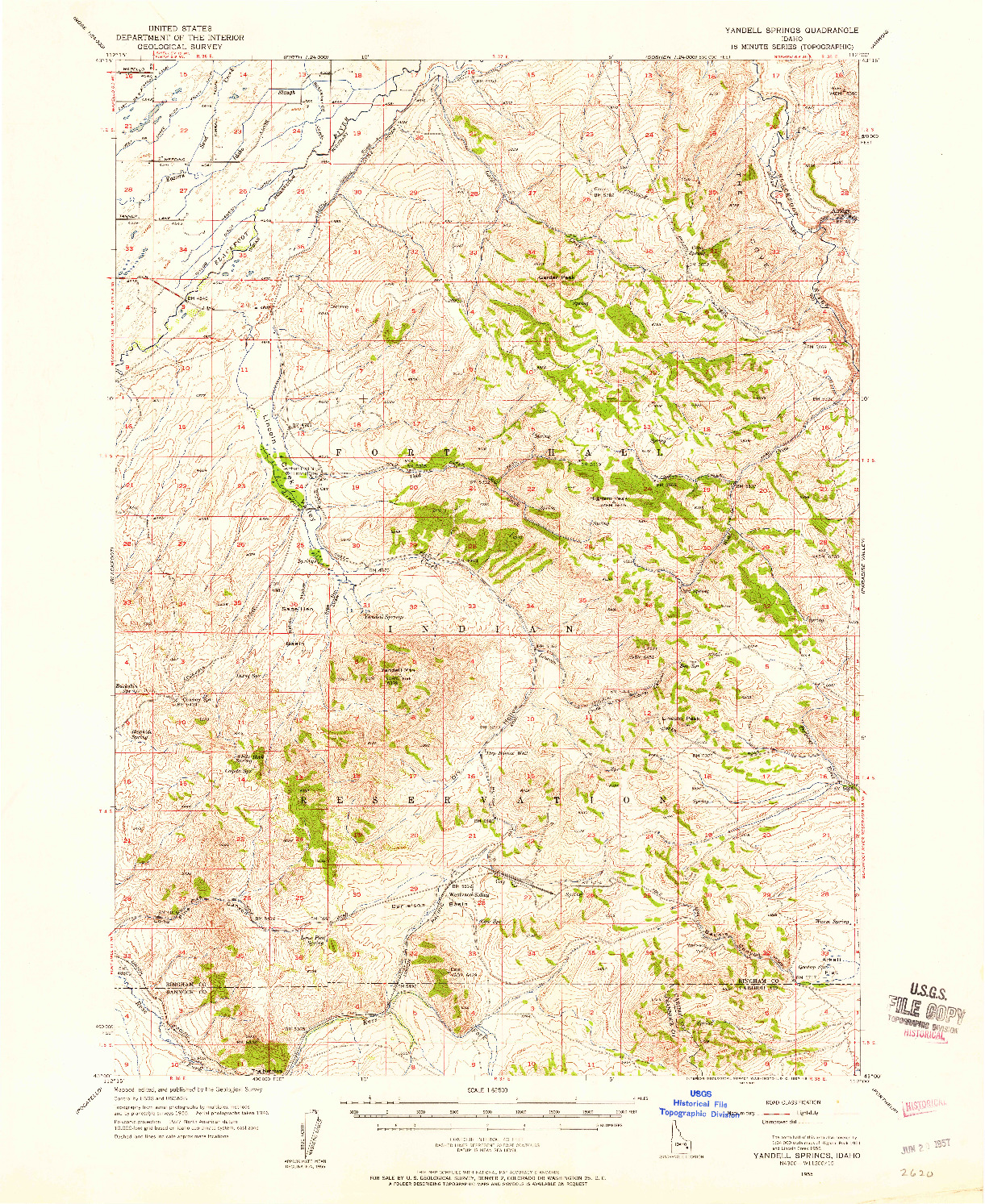 USGS 1:62500-SCALE QUADRANGLE FOR YANDELL SPRINGS, ID 1955