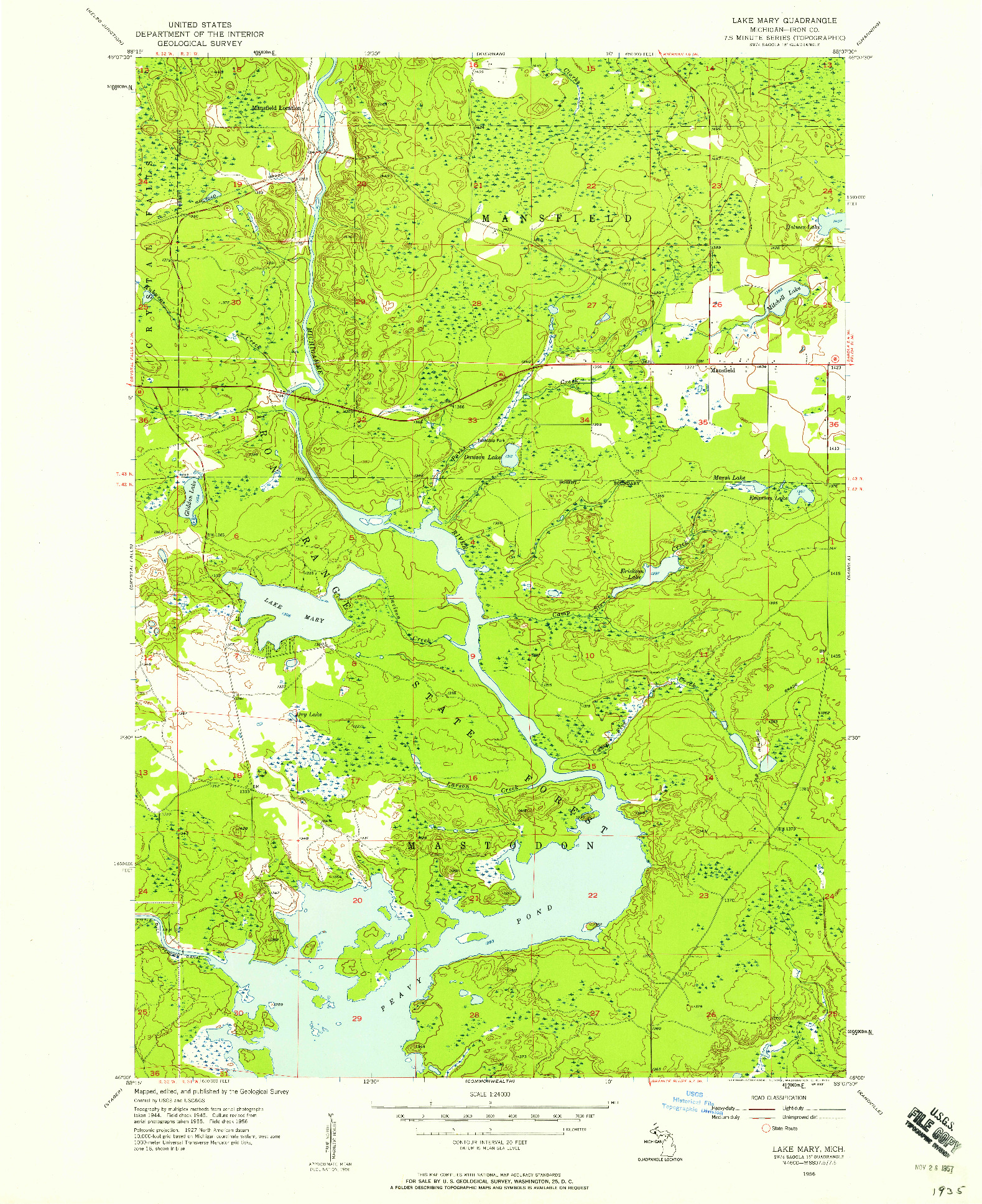 USGS 1:24000-SCALE QUADRANGLE FOR LAKE MARY, MI 1956