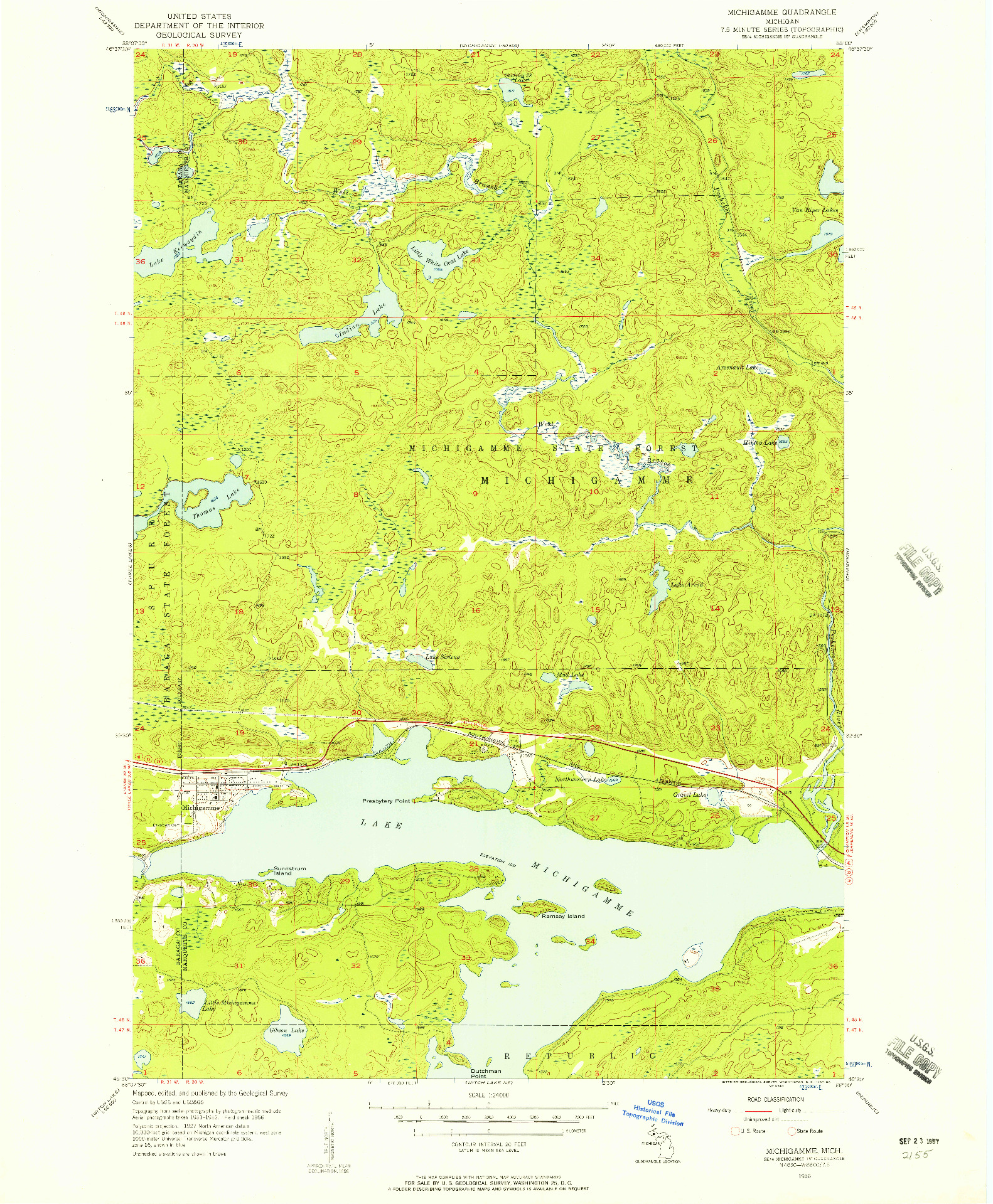 USGS 1:24000-SCALE QUADRANGLE FOR MICHIGAMME, MI 1956