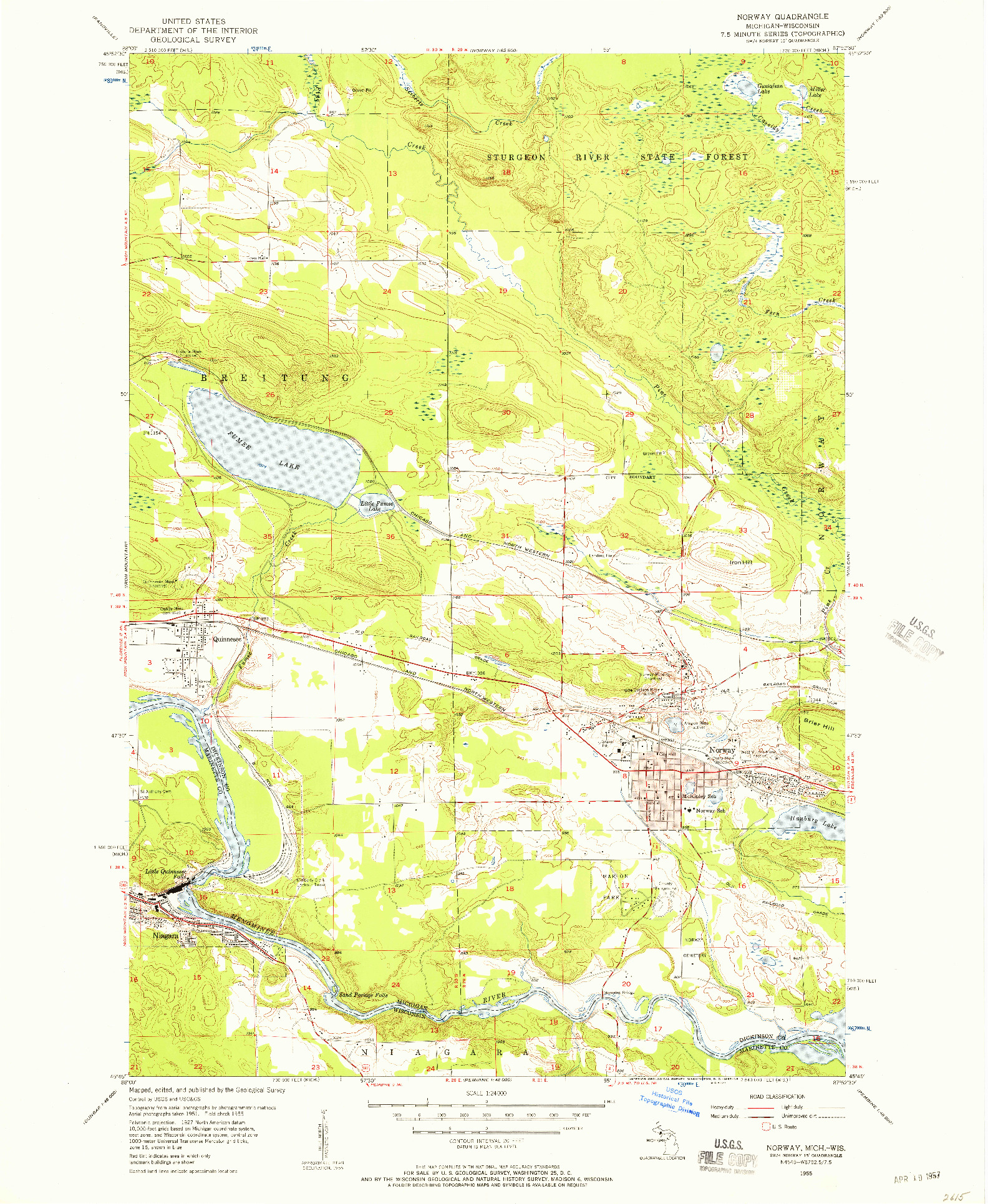 USGS 1:24000-SCALE QUADRANGLE FOR NORWAY, MI 1955