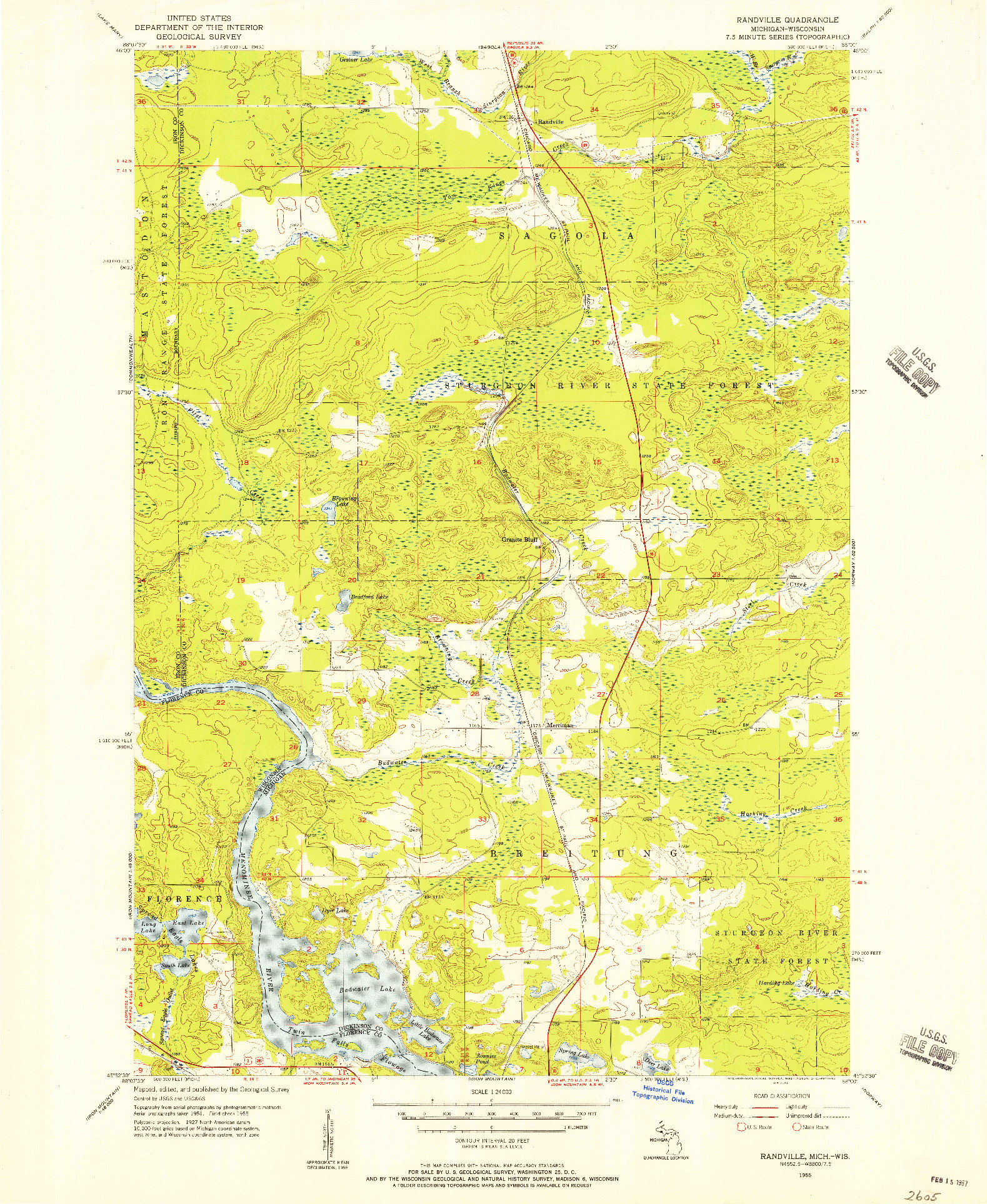 USGS 1:24000-SCALE QUADRANGLE FOR RANDVILLE, MI 1955