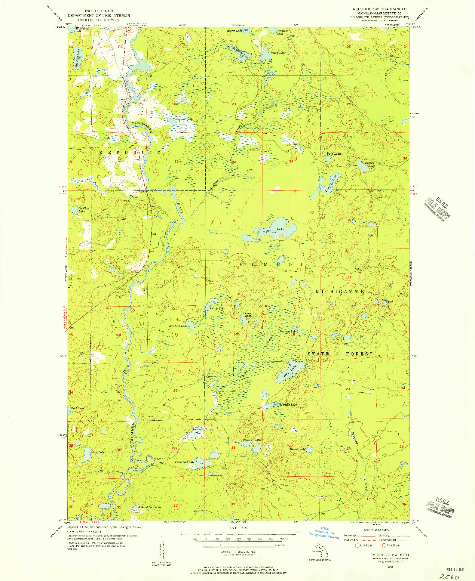 USGS 1:24000-SCALE QUADRANGLE FOR REPUBLIC SW, MI 1955
