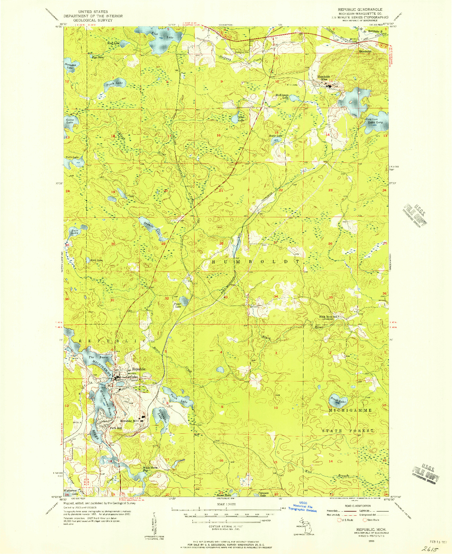 USGS 1:24000-SCALE QUADRANGLE FOR REPUBLIC, MI 1955