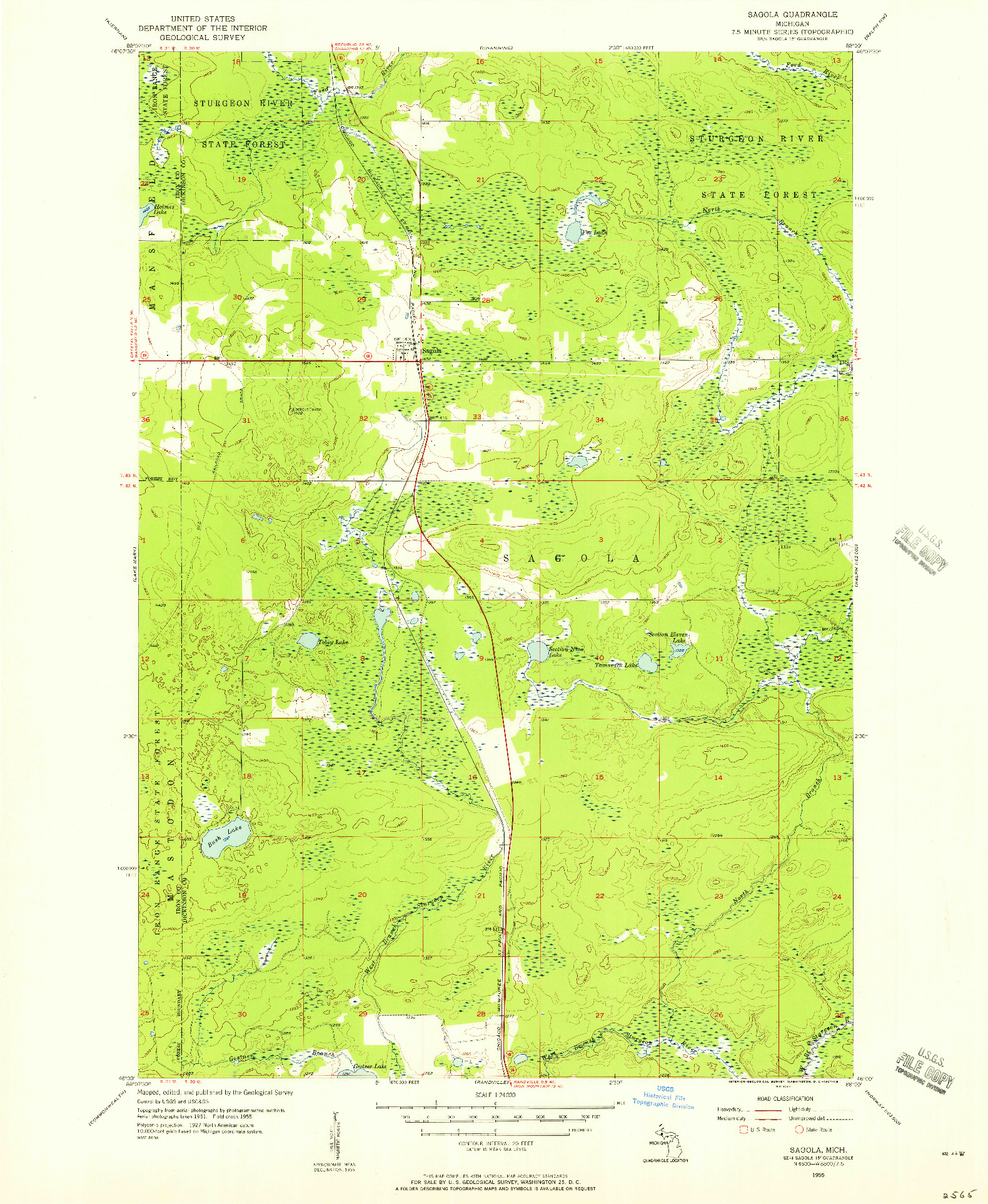 USGS 1:24000-SCALE QUADRANGLE FOR SAGOLA, MI 1956